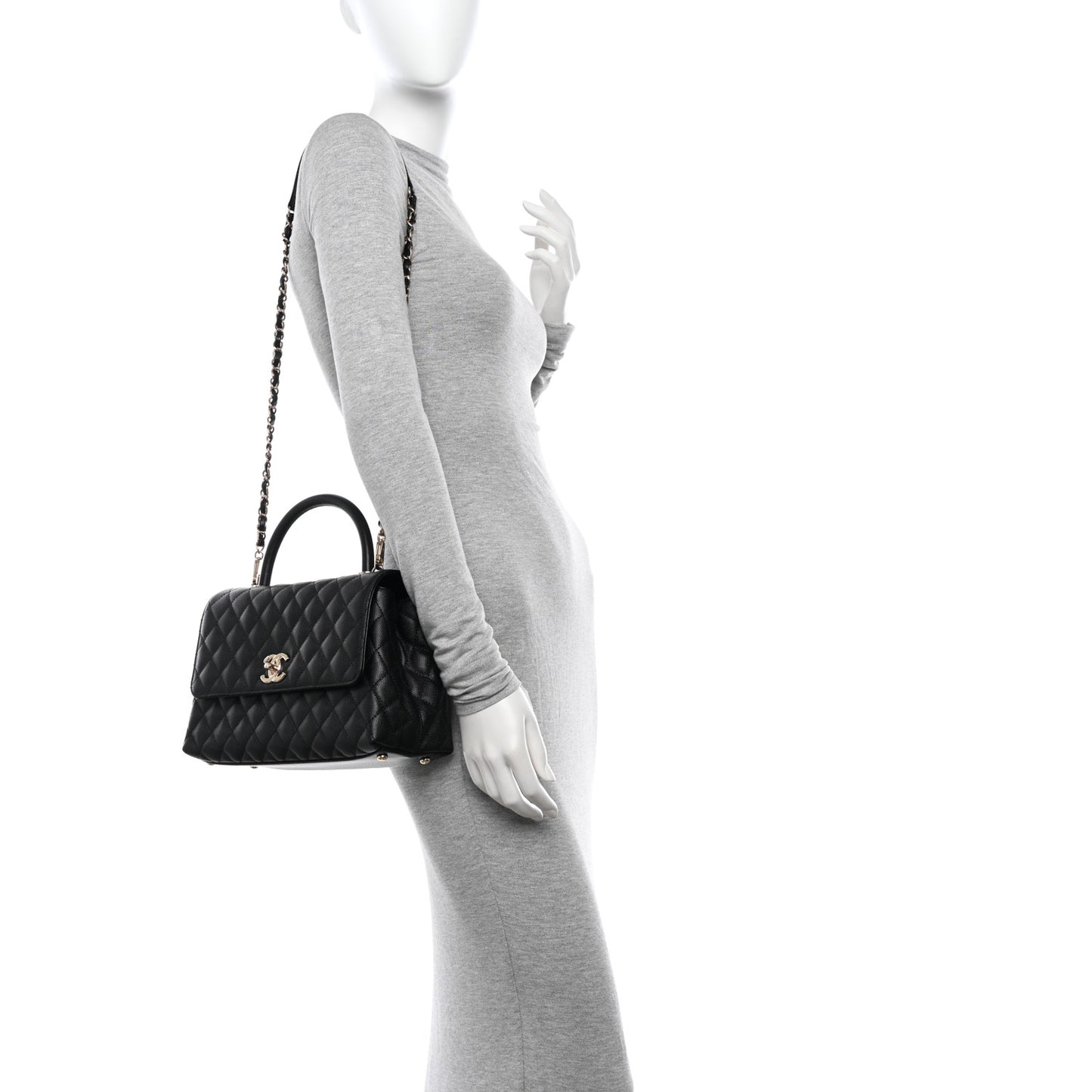 Caviar Quilted Small Coco Handle Flap Black