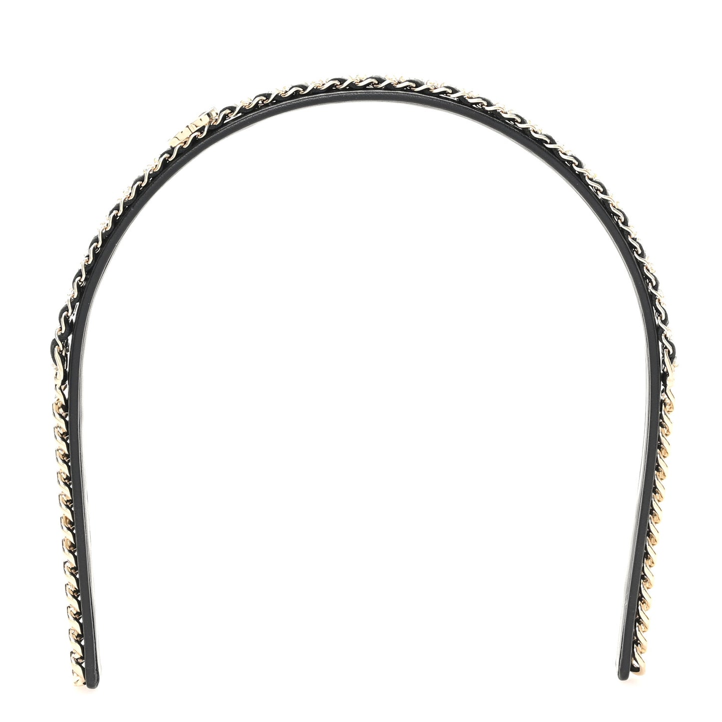 Metal Lambskin Crystal CC Chain Headband Gold Black