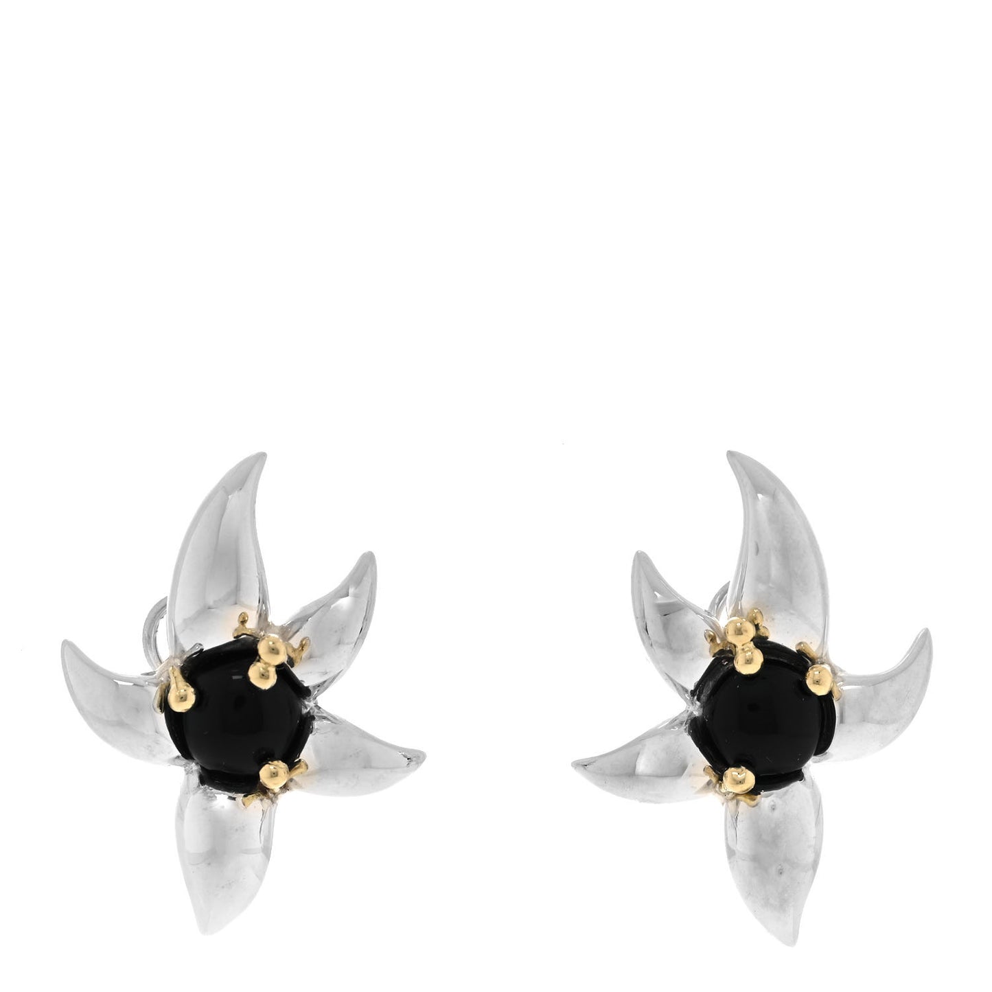 Sterling Silver 18K Yellow Gold Black Onyx Starfish Earrings
