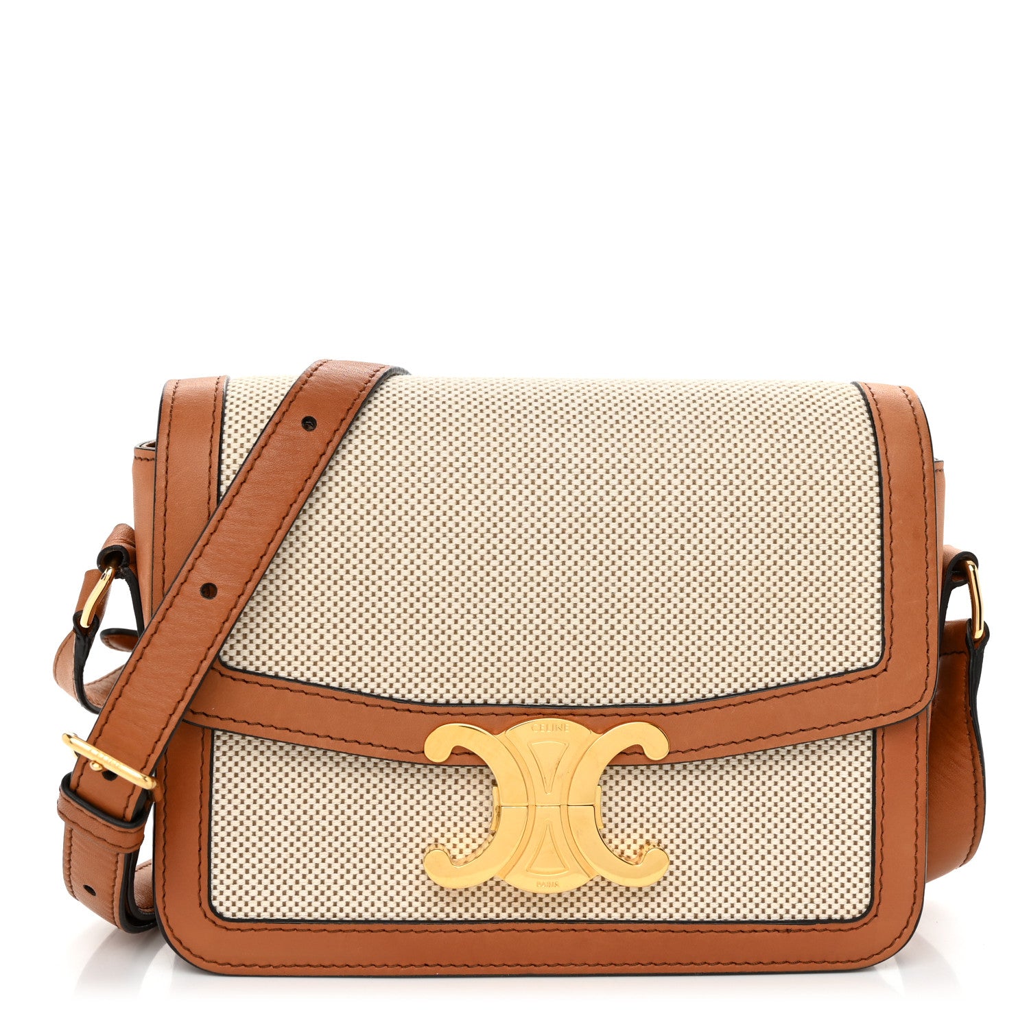 Celine Textile Natural Calfskin Classique Triomphe White Tan 1 of 12