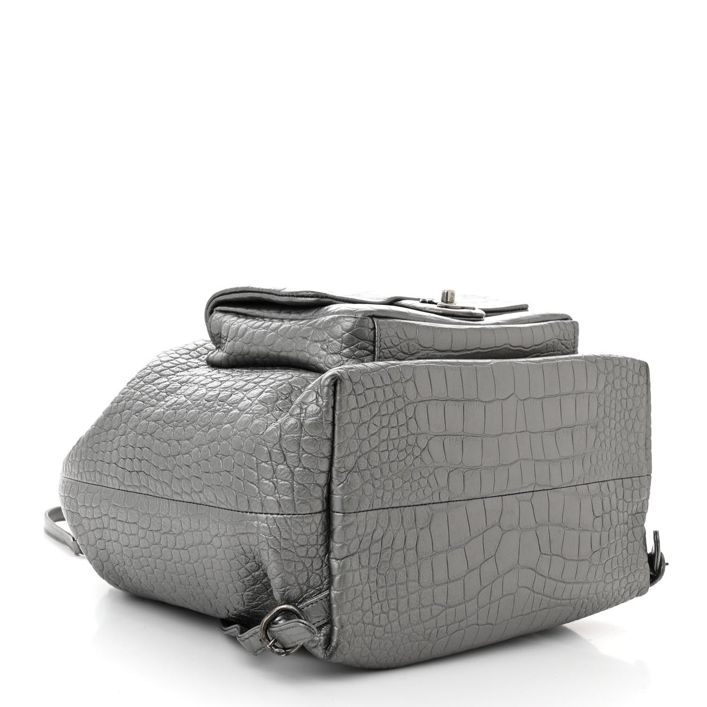 Metallic Calfskin Crocodile Embossed Large Backpack Silver