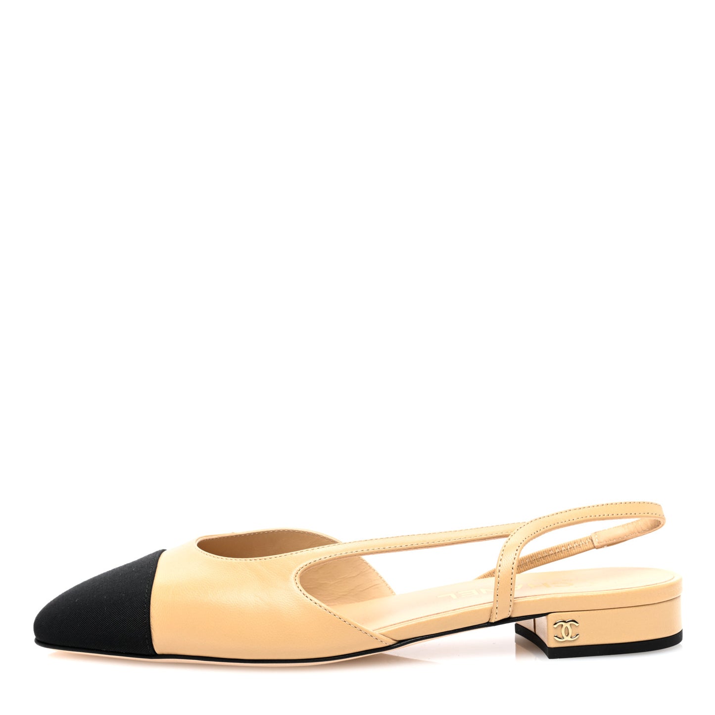 Goatskin Grosgrain CC Slingback Flats 39 Beige Black