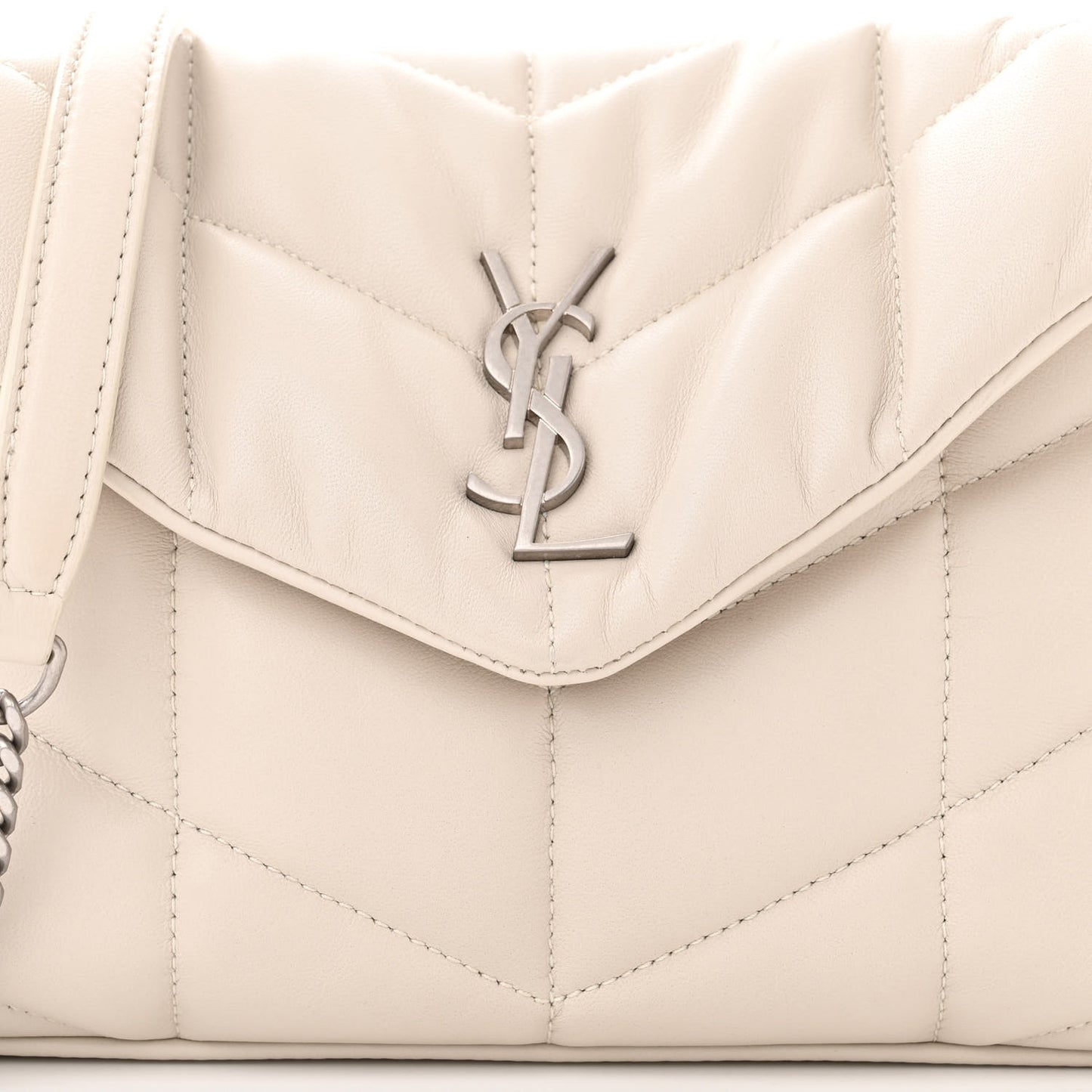 SAINT LAURENT Lambskin Quilted Toy Loulou Puffer Monogram Chain Satchel Crema Soft