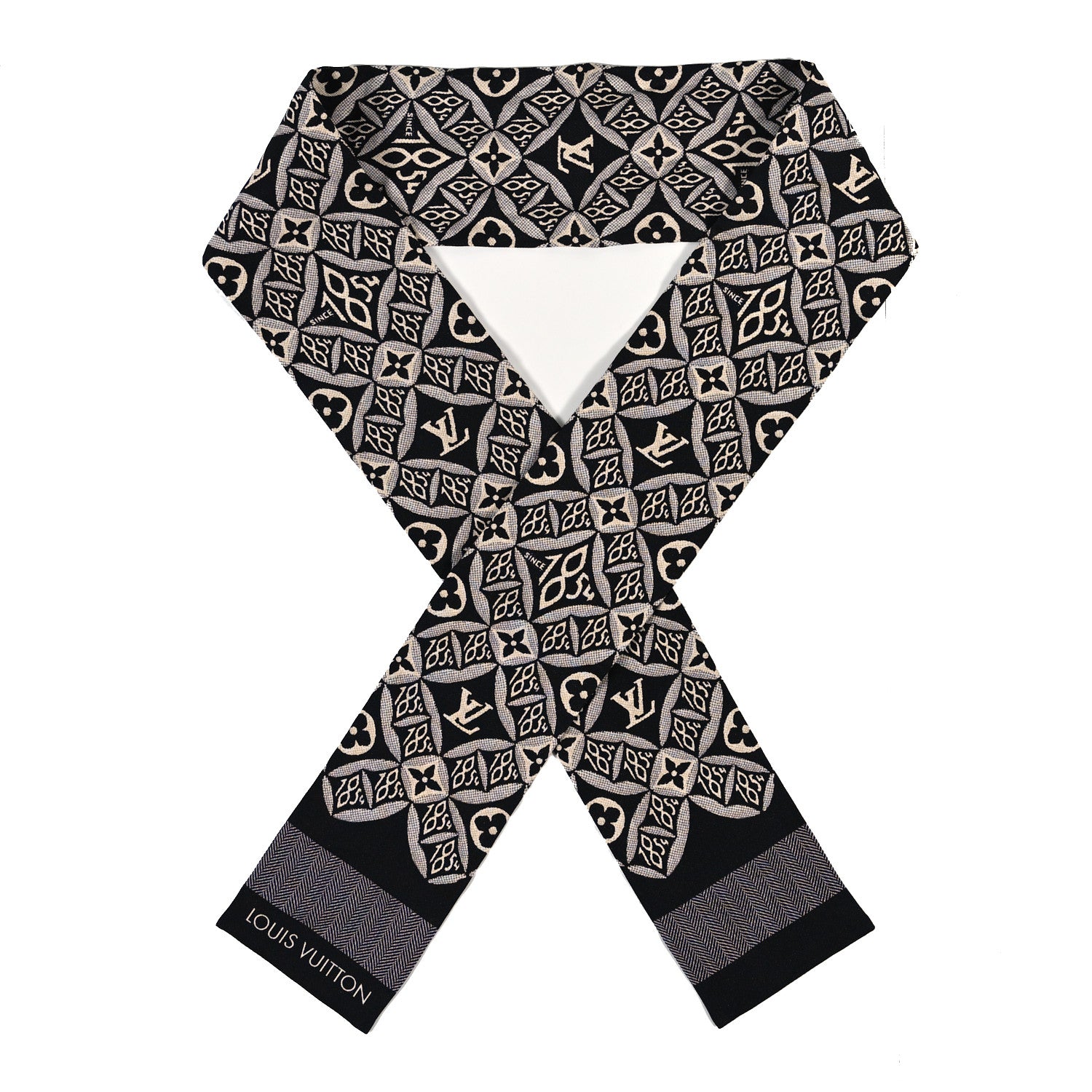 LOUIS VUITTON 1854年デザイン スカーフ Louis Vuitton Silk Since 1854 Bandeau Black 1253773 – FASHIONPHILE