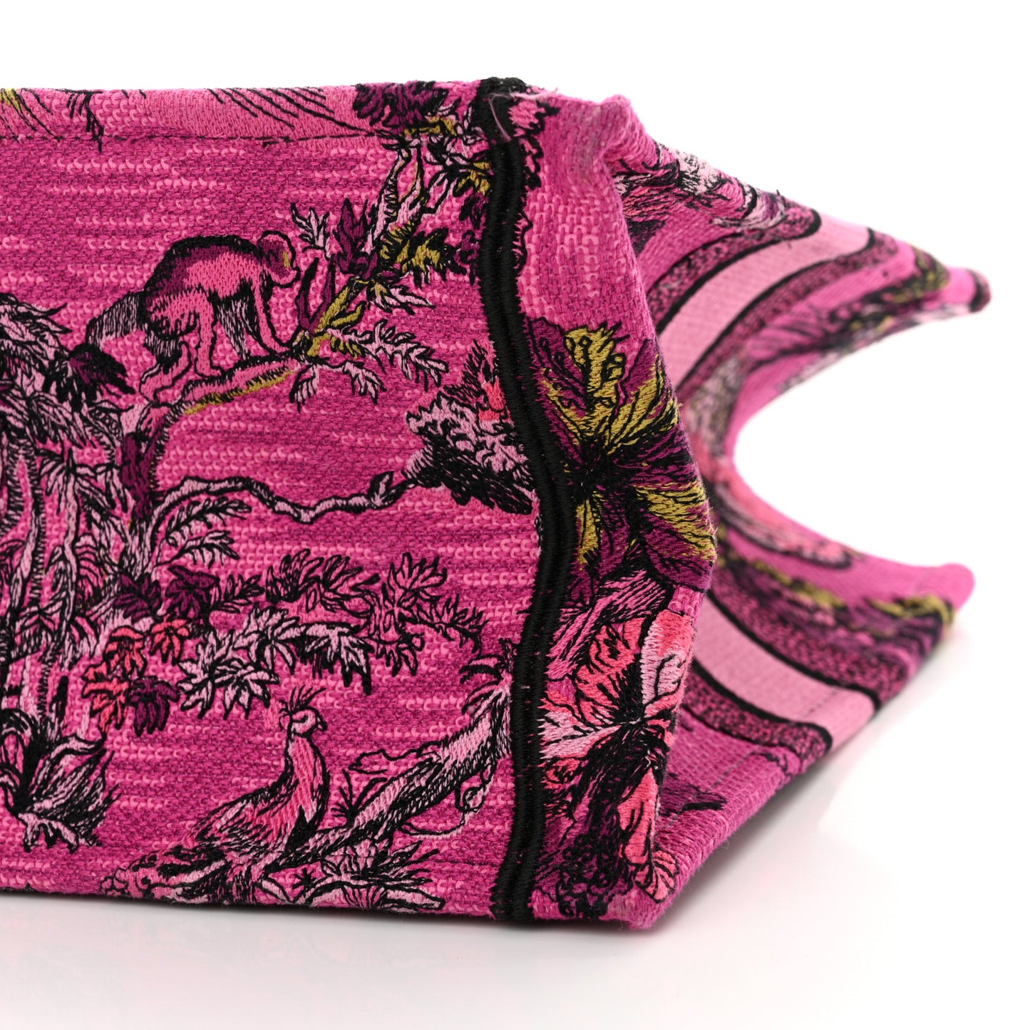 Canvas Embroidered Medium Toile de Jouy Voyage Book Tote Fuchsia Multicolor