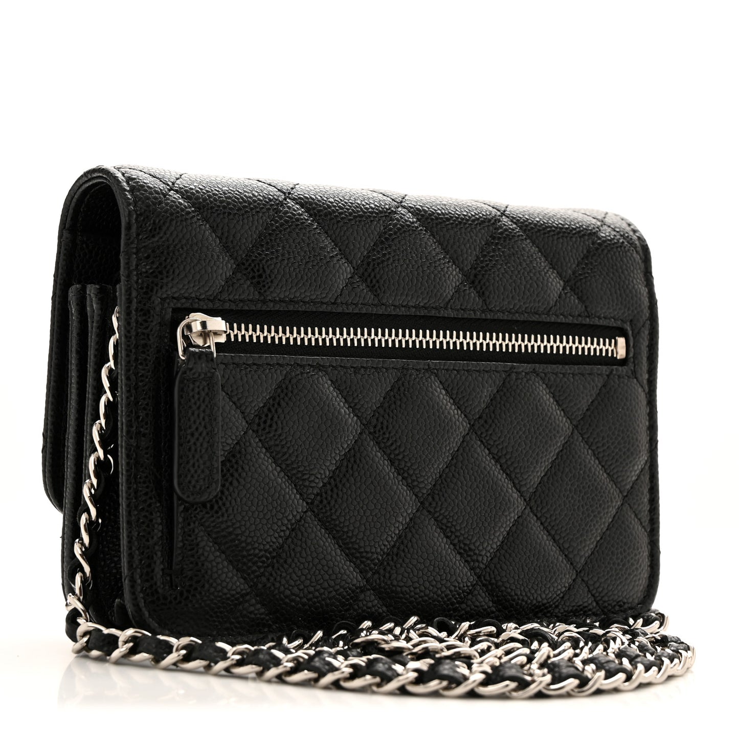 Caviar Quilted Mini Wallet On Chain WOC Black