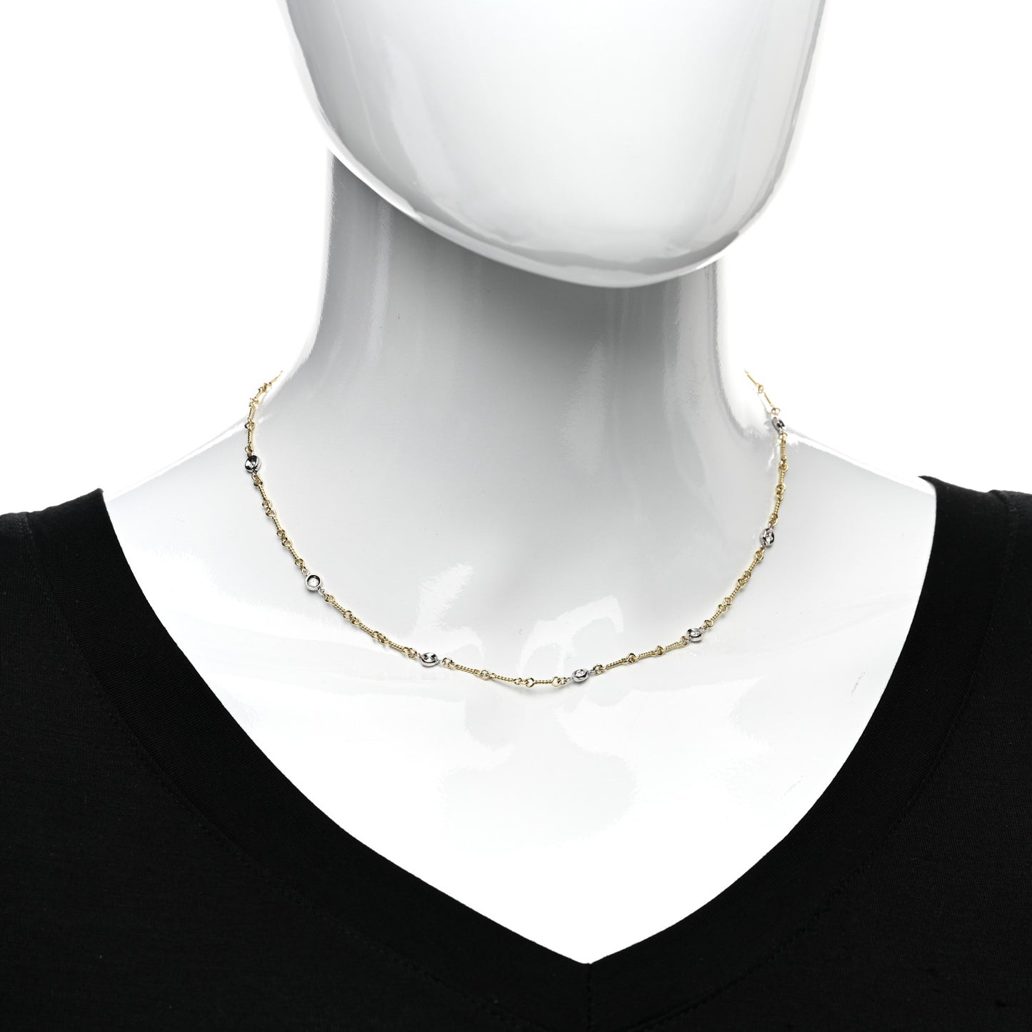 18K Yellow White Gold Diamond By the Inch Seven Station Dog Bone Necklace