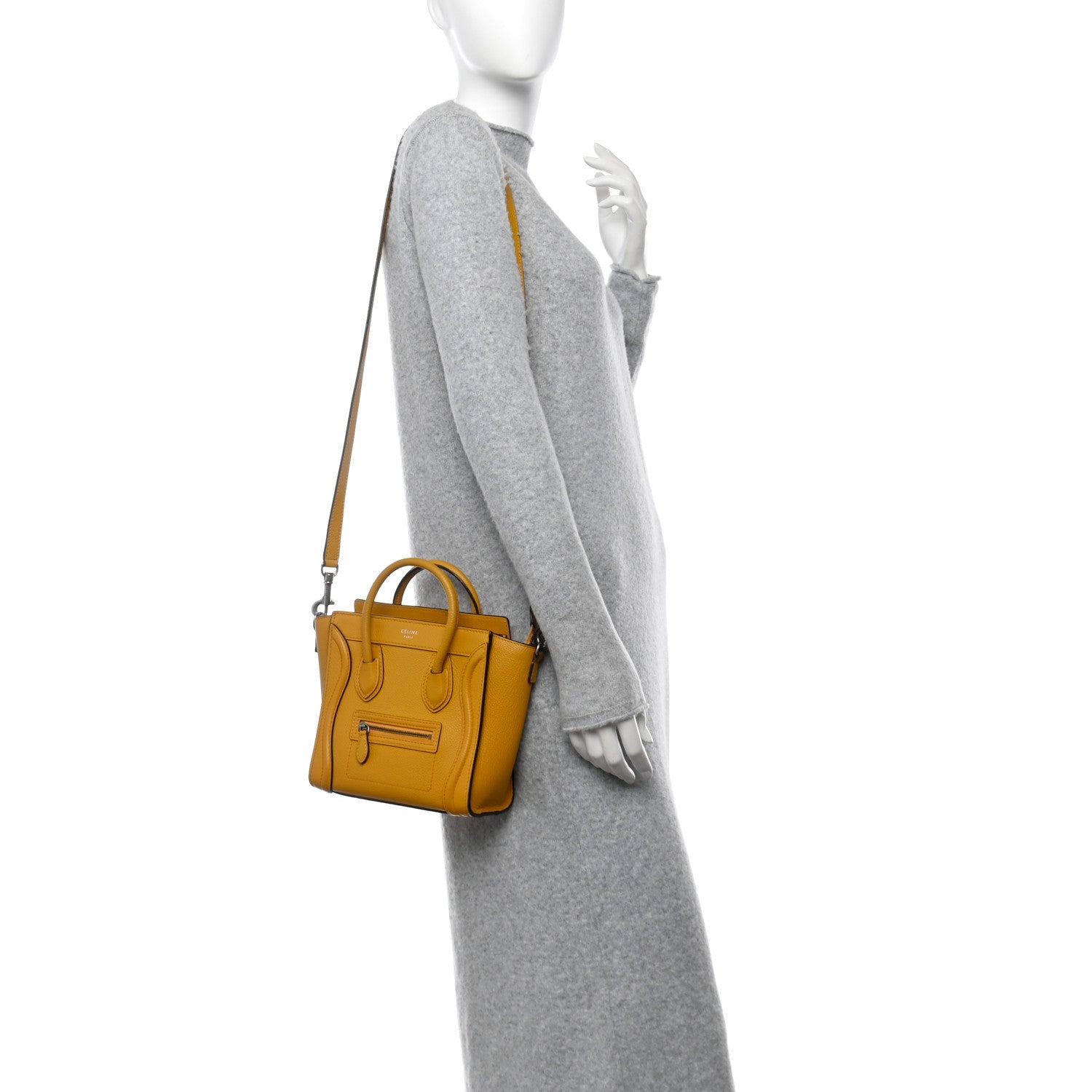 Celine Drummed Calfskin Nano Luggage Ocre 2 of 9