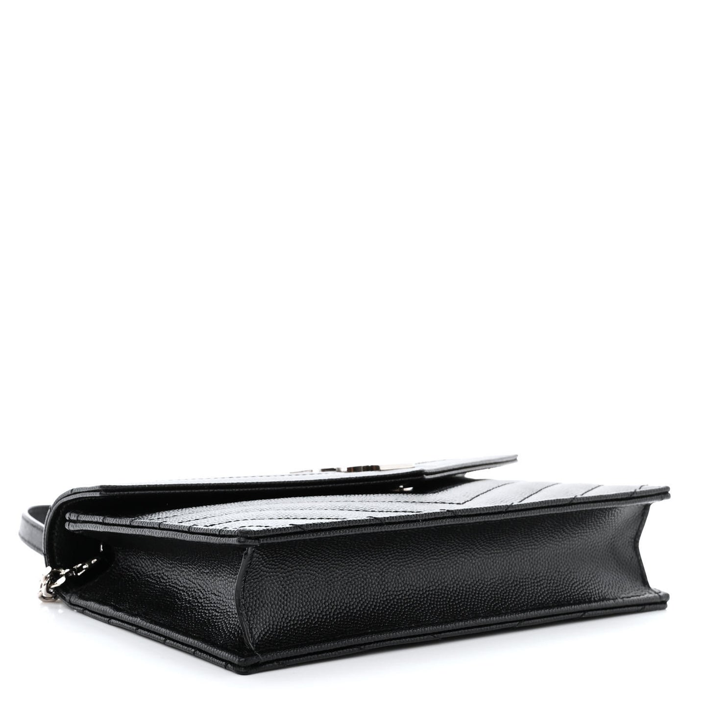 Grain De Poudre Matelasse Chevron Monogram Envelope Chain Wallet Black