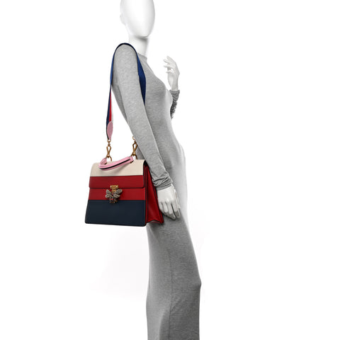 Calfskin Sylvie Web Large Queen Margaret Top Handle Bag Blue Agata Hibiscus Red Mystic White Sugar Pink