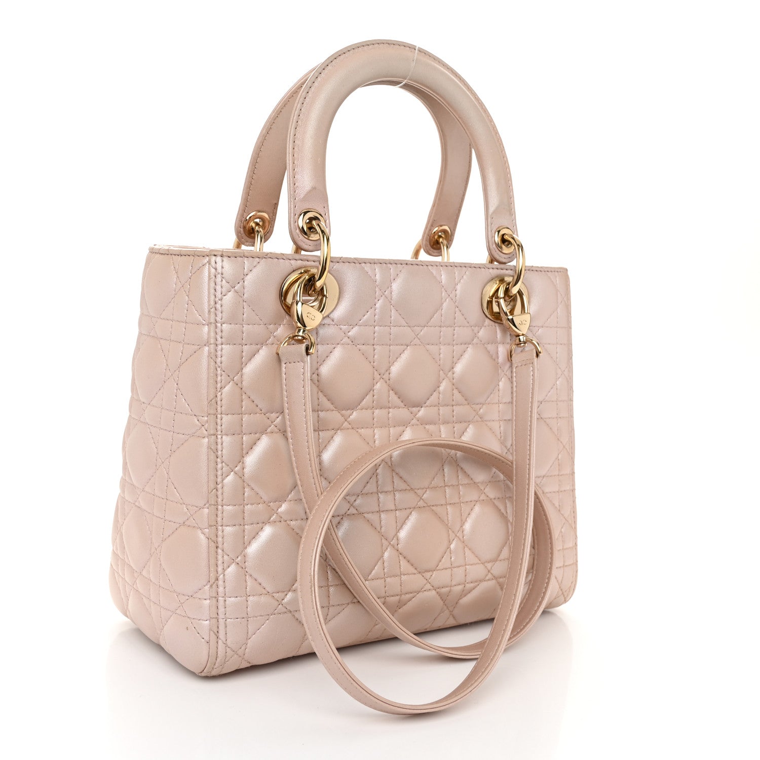 Christian Dior Pearly Lambskin Cannage Medium Lady Dior Lotus 3 of 11
