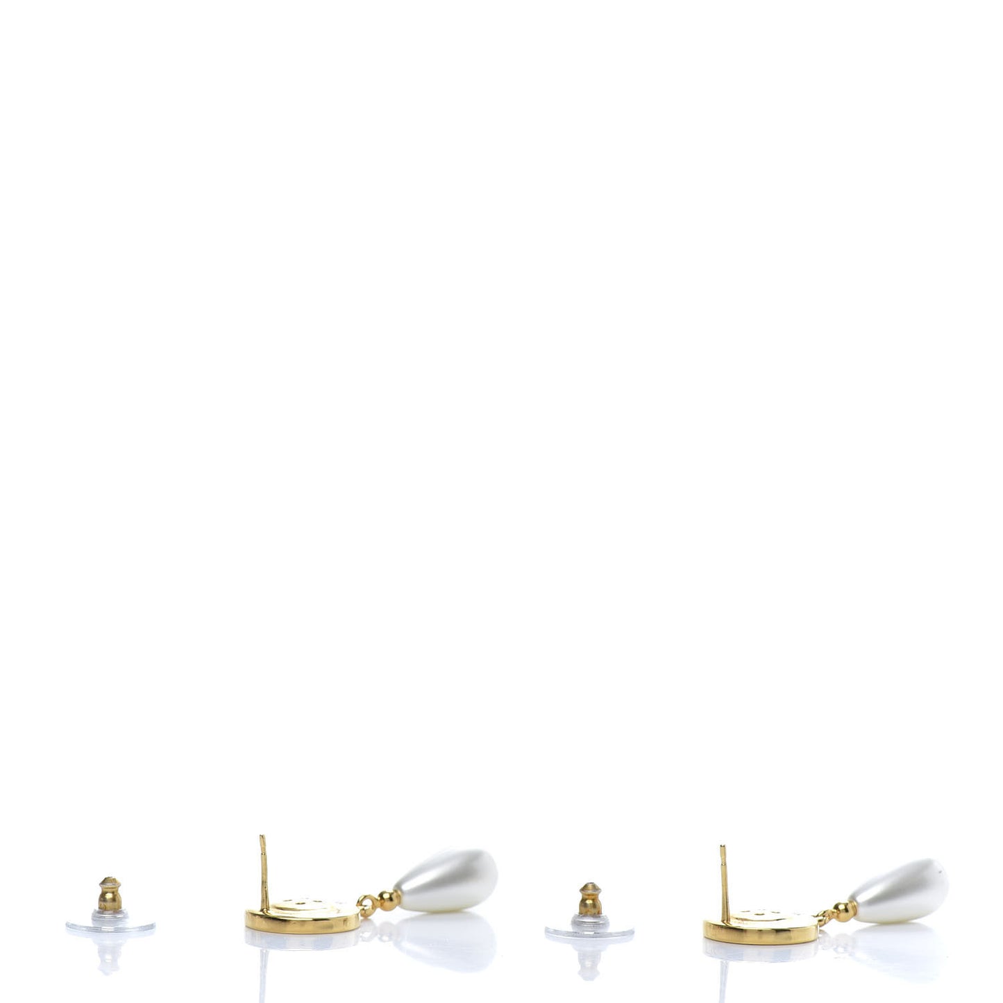 Metal Pearl Paris Button Drop Earrings Gold