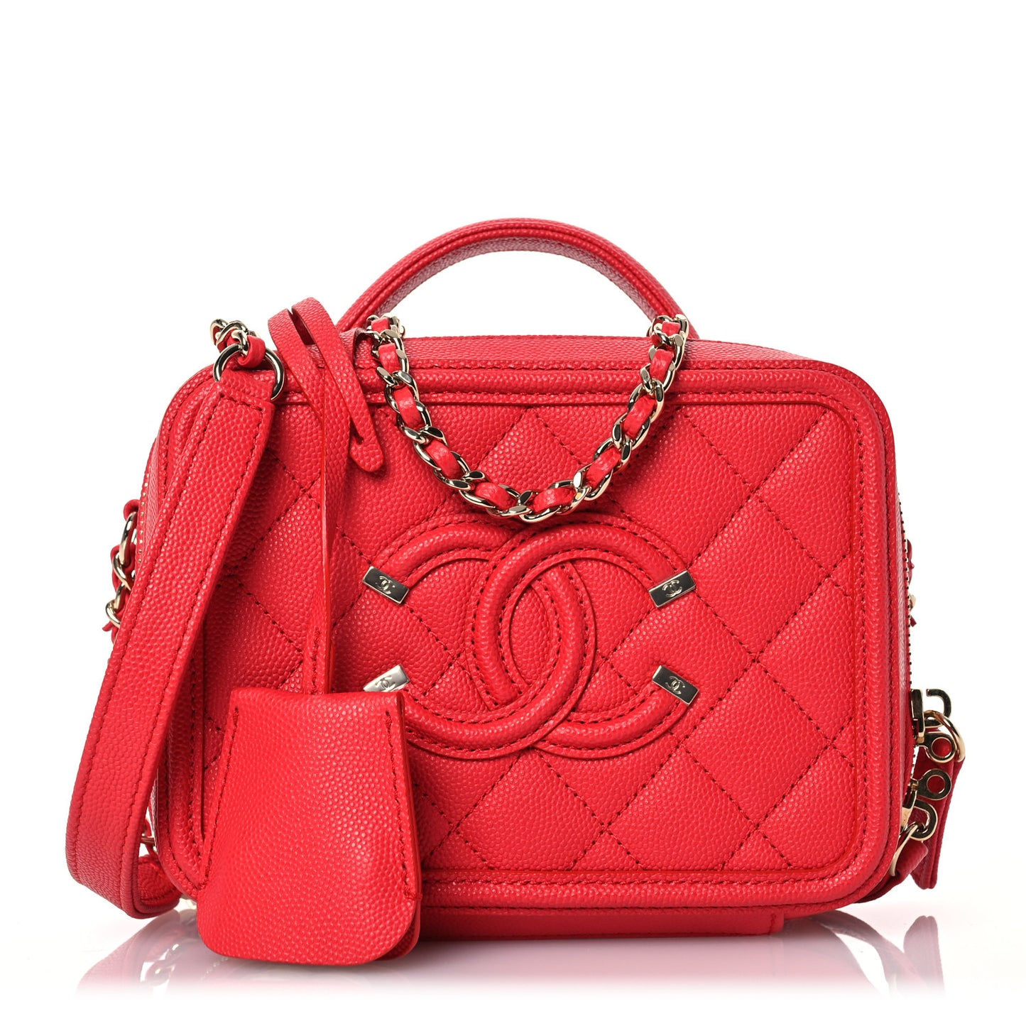 Caviar Quilted Small CC Filigree Vanity Case Red