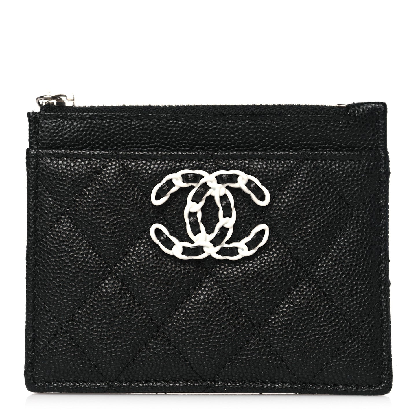Caviar Quilted Chanel 19 Zip Card Holder Black