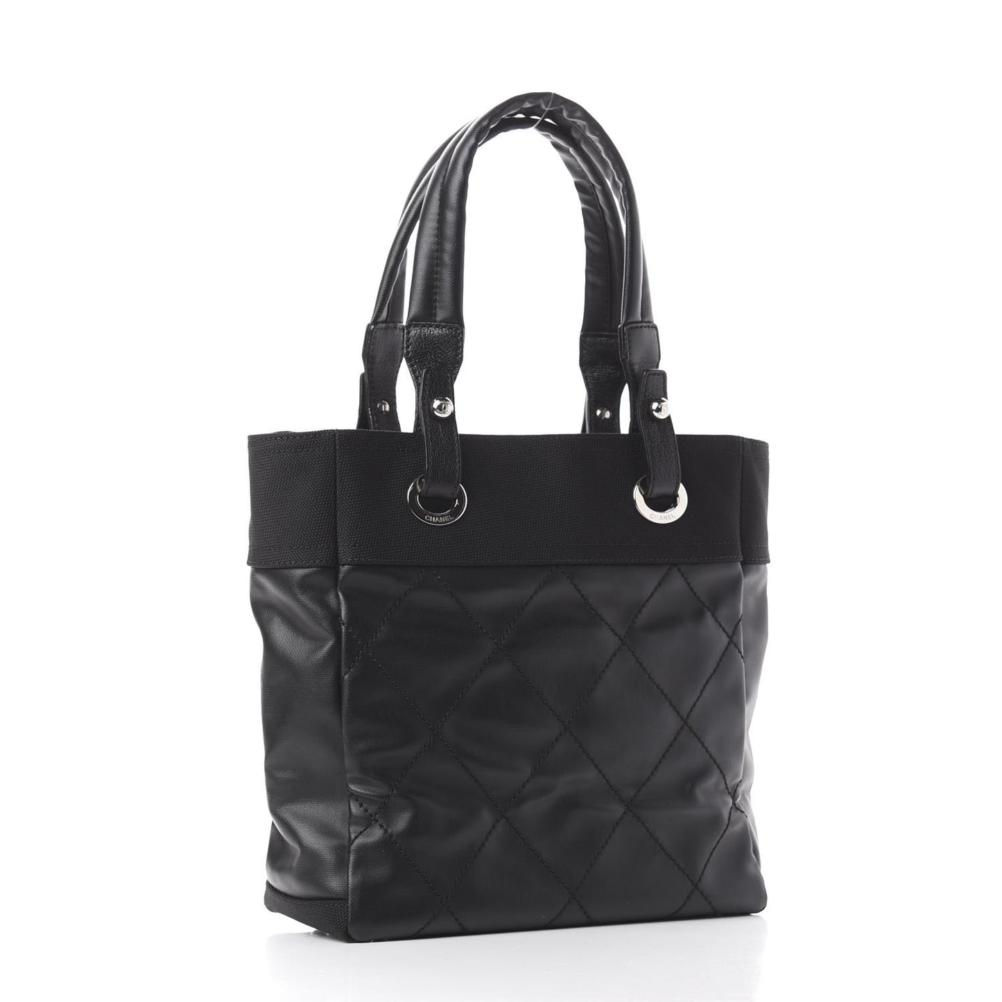 Coated Canvas Quilted Small Paris Biarritz Tote Black