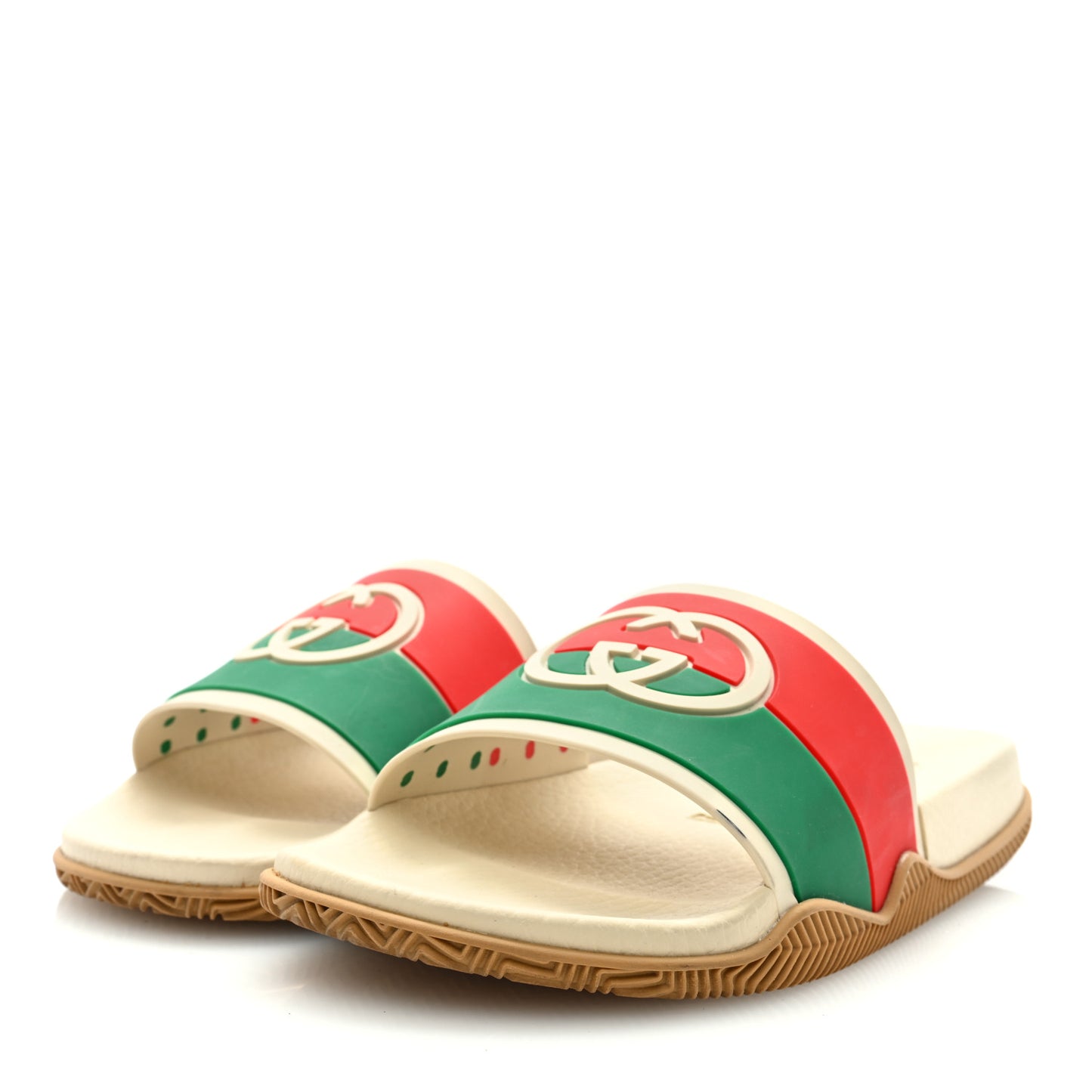 Rubber Web Womens Interlocking G Slide Sandals 37 Mystic White Green Red