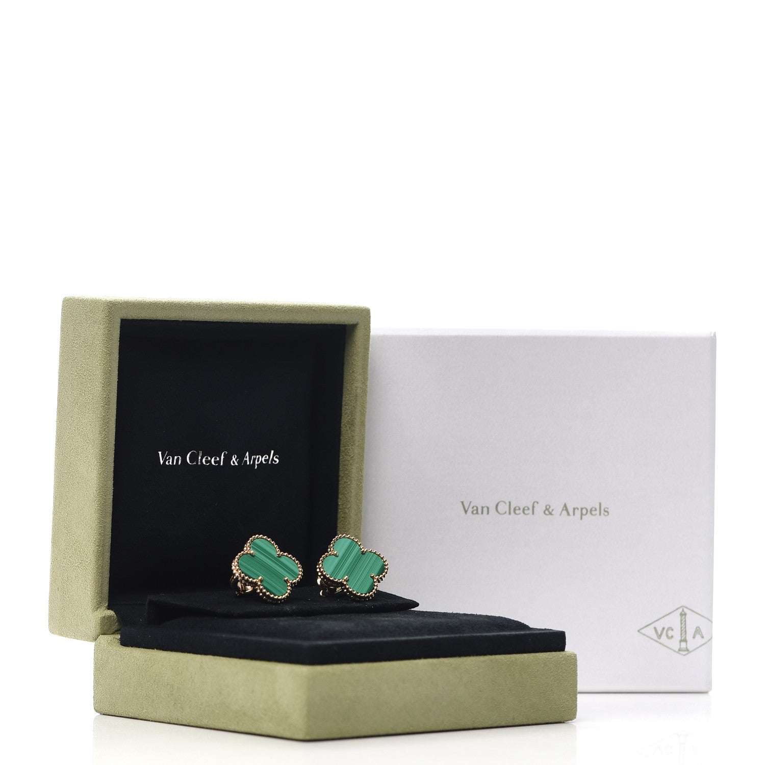 Van Cleef & Arpels 18K Yellow Gold Malachite Magic Alhambra Earrings 6 of 6