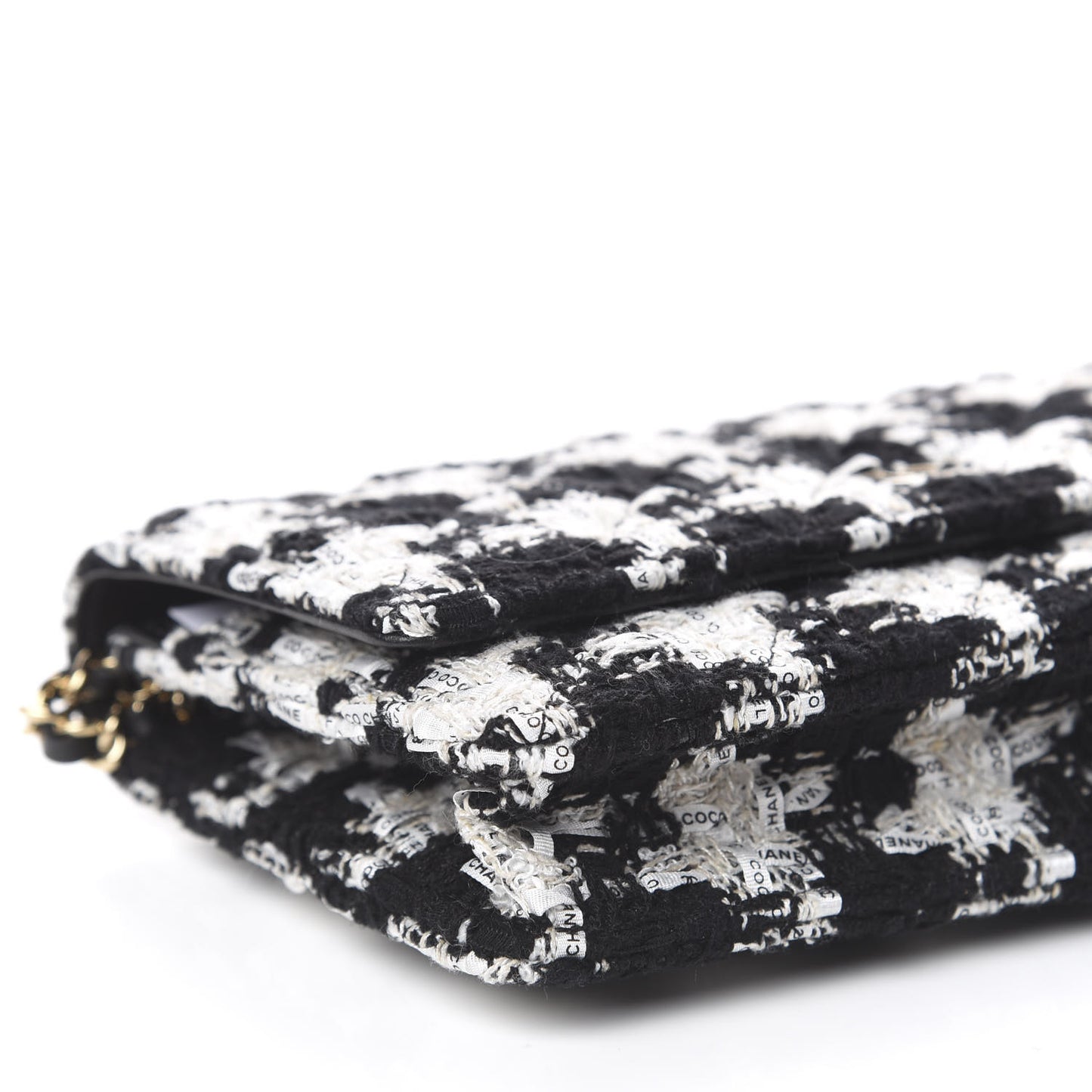 Tweed Quilted Wallet On Chain WOC Black Ecru White