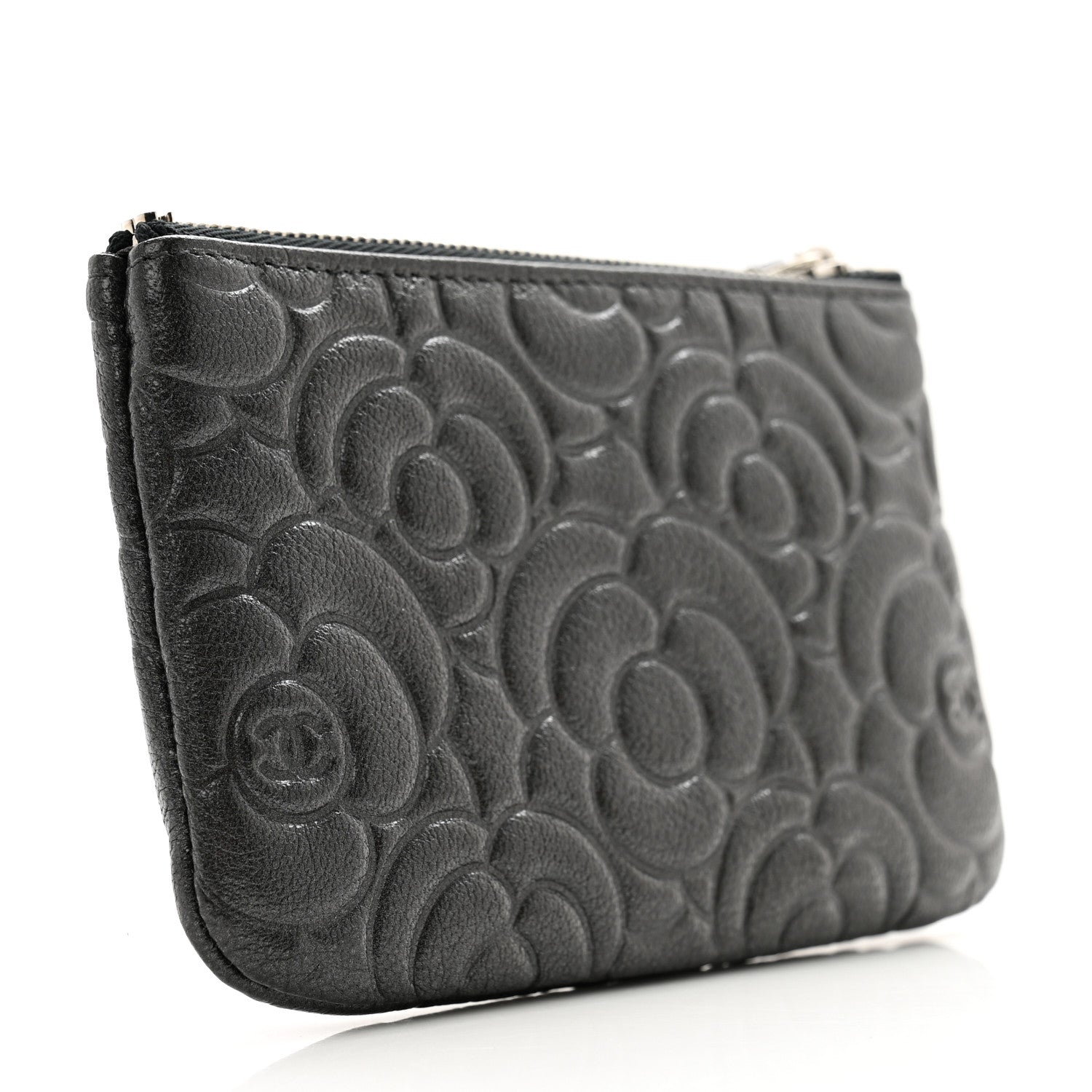 Chanel Goatskin Camellia Embossed Cosmetic Pouch Black 3 of 8
