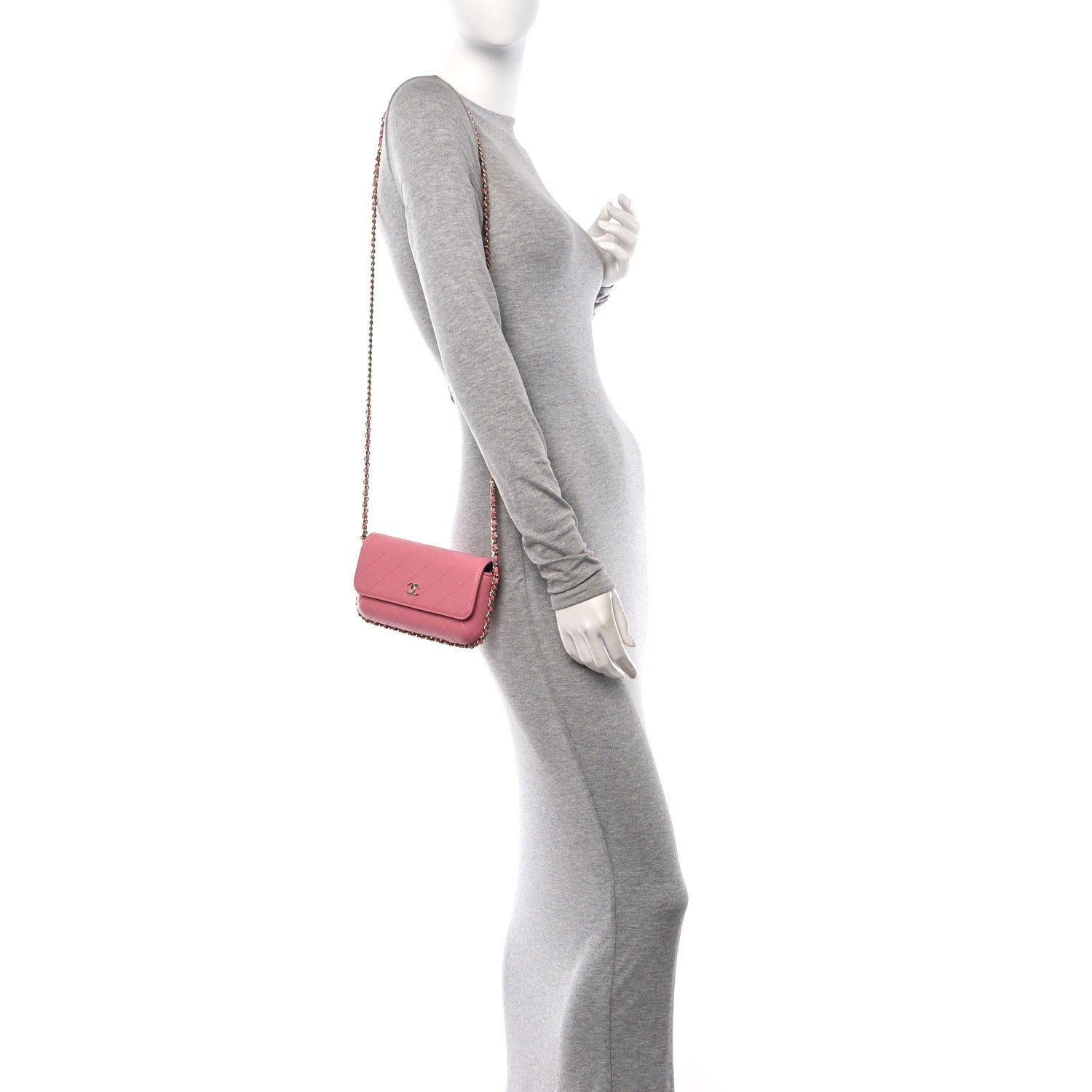 Chanel Calfskin Diamond Stitched Chain Around Flap Phone Holder Dark Pink 2 of 11