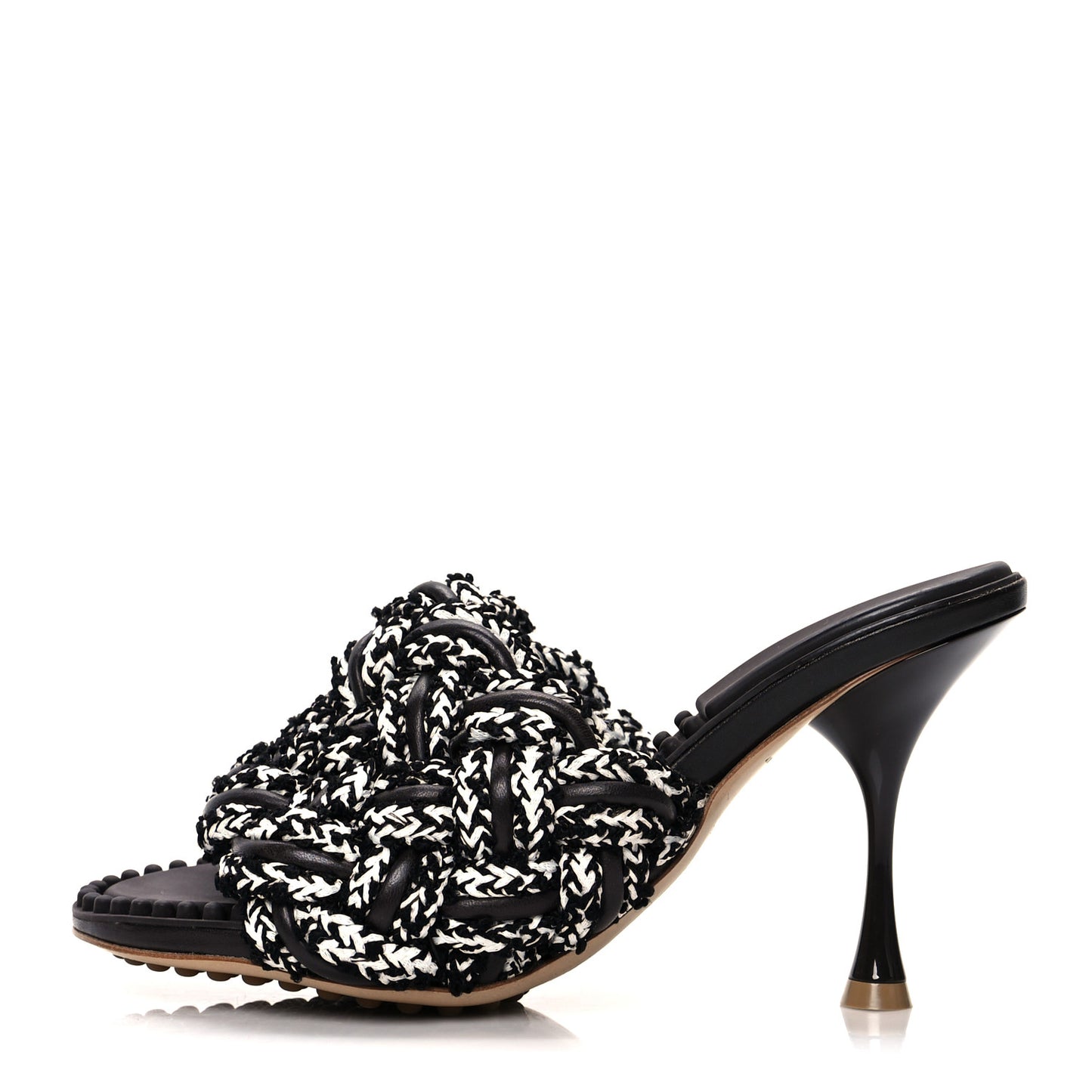 Lambskin Fabric Weave Intrecciato Dot Sandals 36.5 Black White