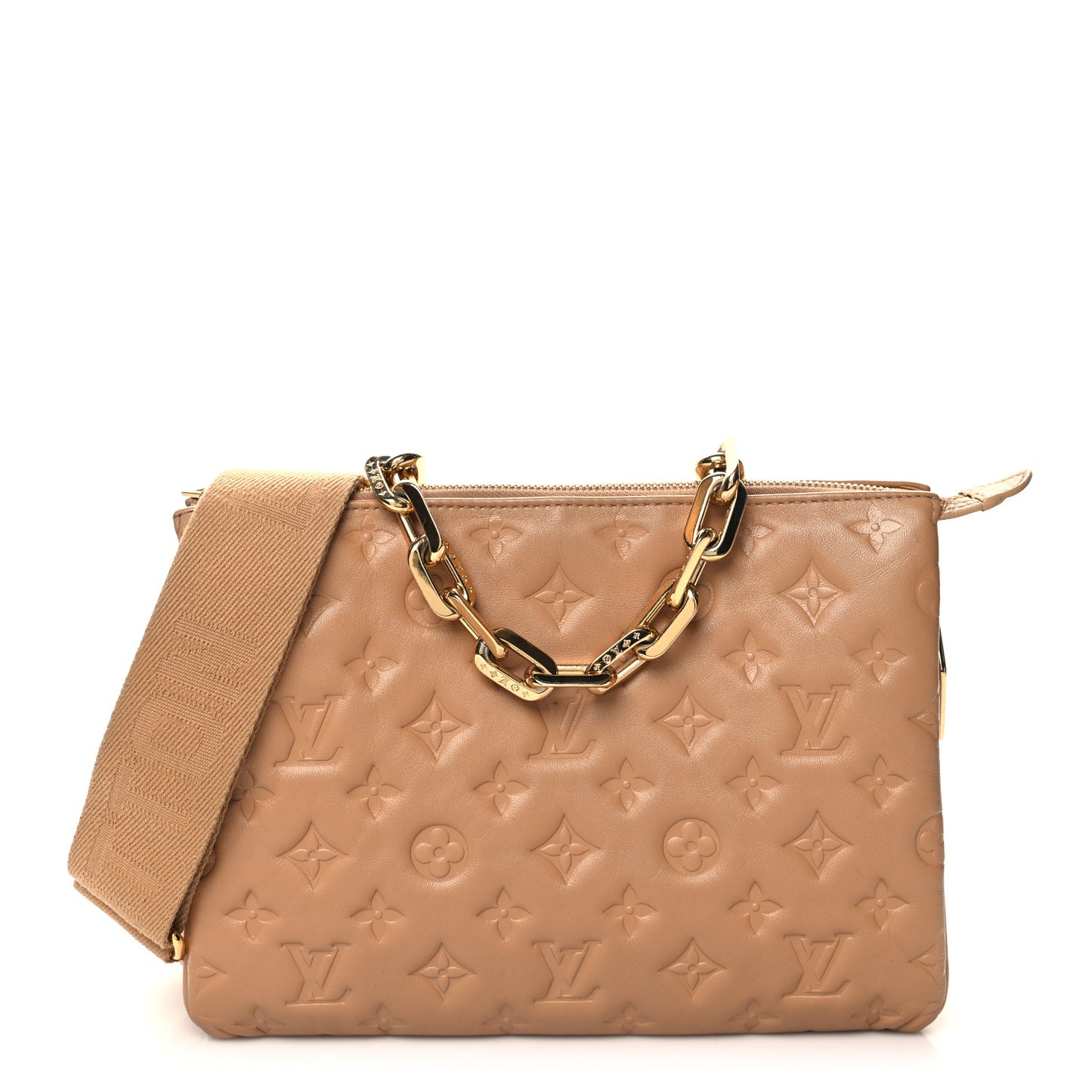 Lambskin Embossed Monogram Coussin PM Camel