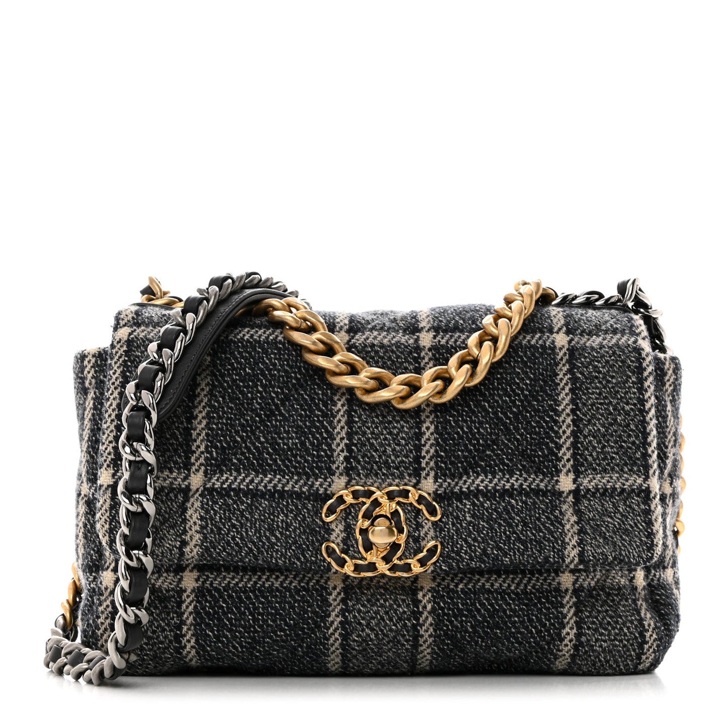 Tweed Quilted Medium Chanel 19 Flap Grey Navy