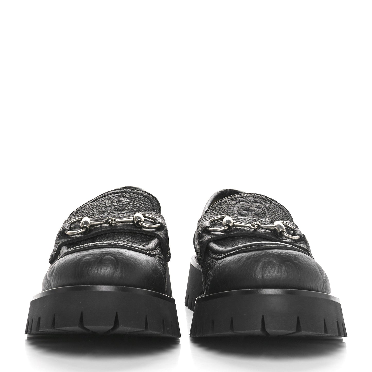 Piuma Calfskin Embossed Womens Platform Lug Sole Loafers 39 Black