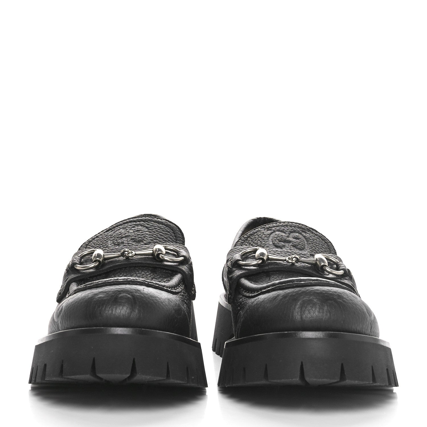Gucci Piuma Calfskin Embossed Womens Platform Lug Sole Loafers 39 Black 2 of 7