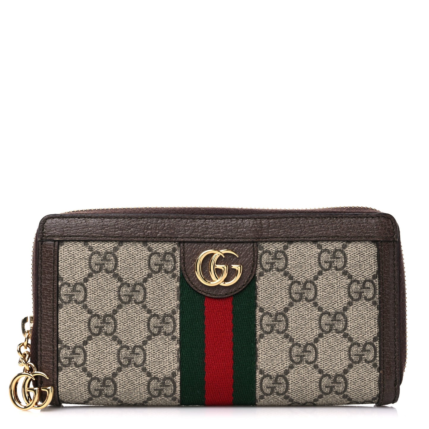 GG Supreme Monogram Web Ophidia Zip Around Wallet Brown