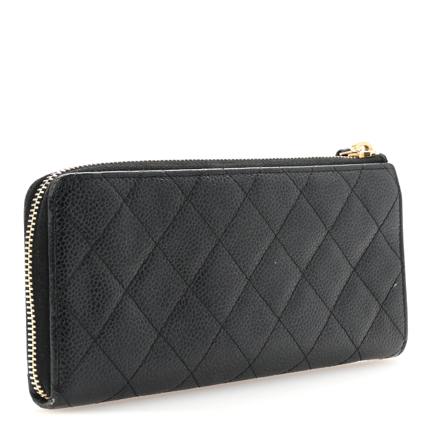 Caviar Quilted Zip Around Clutch Wallet Black