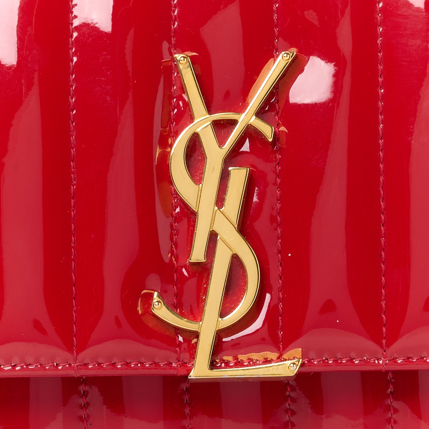 Saint Laurent Patent Matelasse Monogram Small Vicky Chain Bag Red 9 of 11
