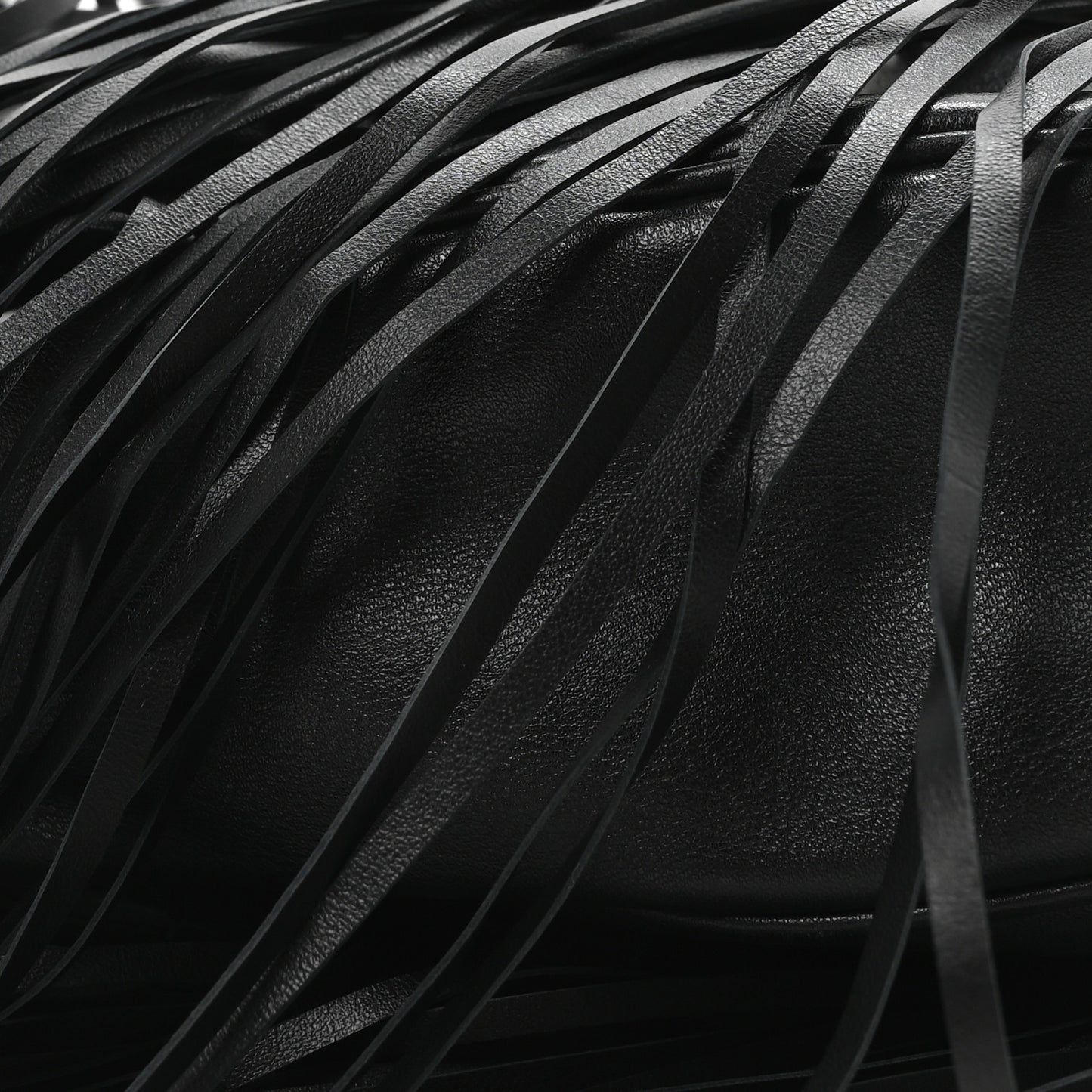 Calfskin Studded Large Fringe Repeat Zip Hobo Black