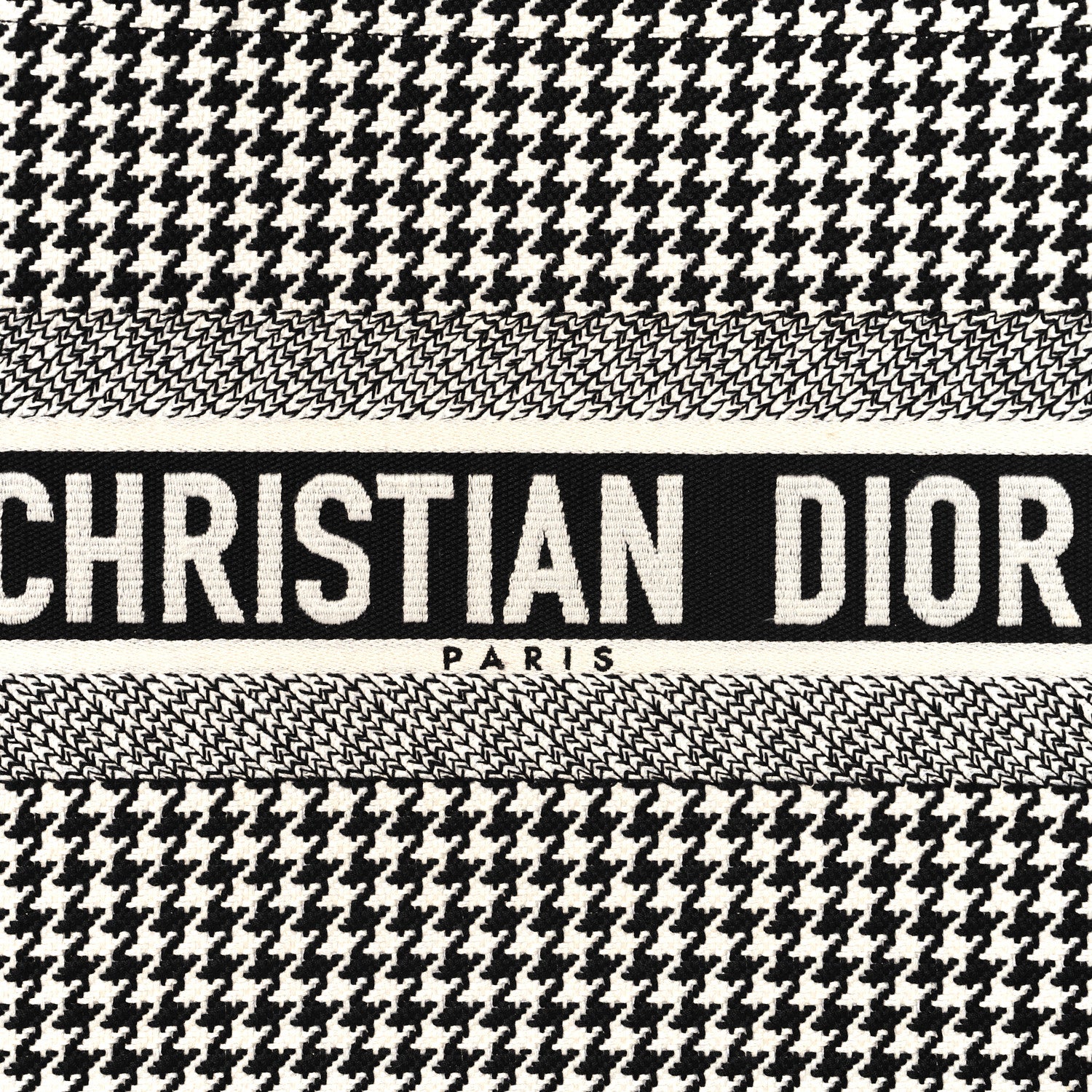 Christian Dior Canvas Houndstooth Embroidered Medium Book Tote Black White 8 of 13