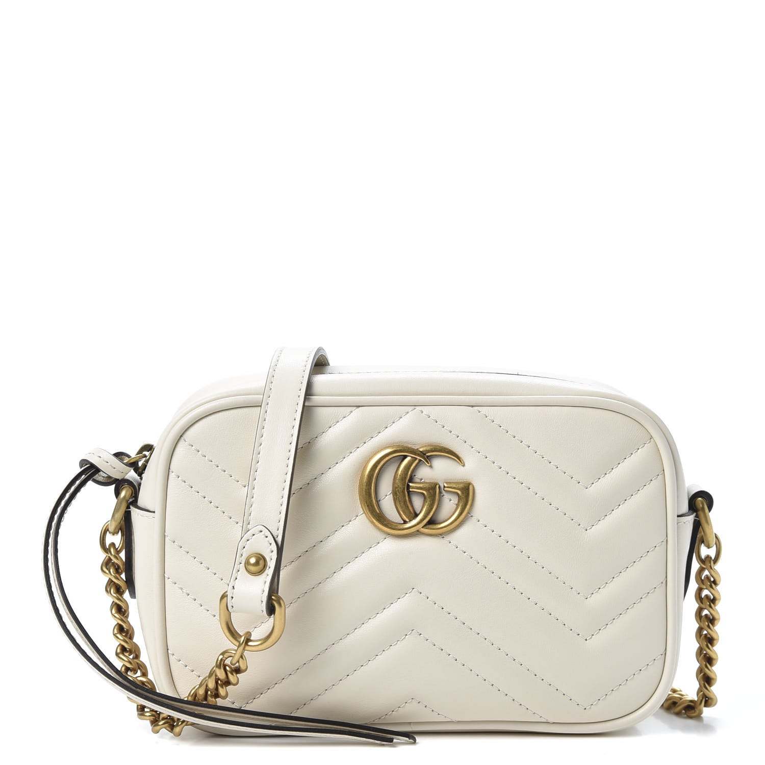Gucci Calfskin Matelasse Mini GG Marmont Chain Shoulder Bag White