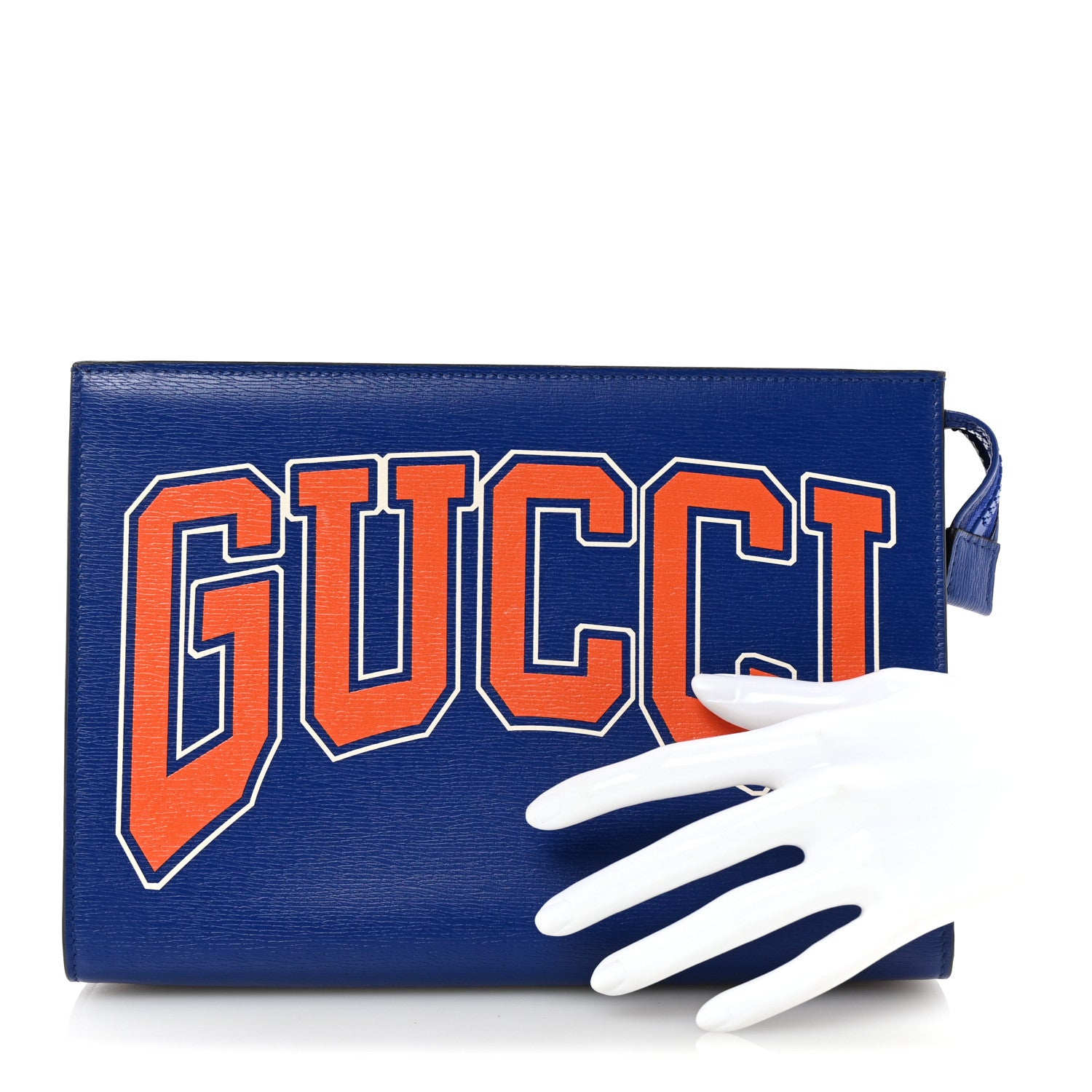Gucci New Shanghai Calfskin Interlocking G Logo Wristlet Pouch Cobalt Blue Orange 2 of 6
