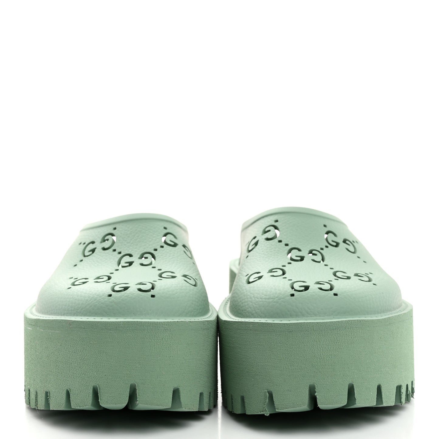 Rubber GG Monogram Perforated Elea Platform 55mm Lug Sole Sandals 36 Pacific Green