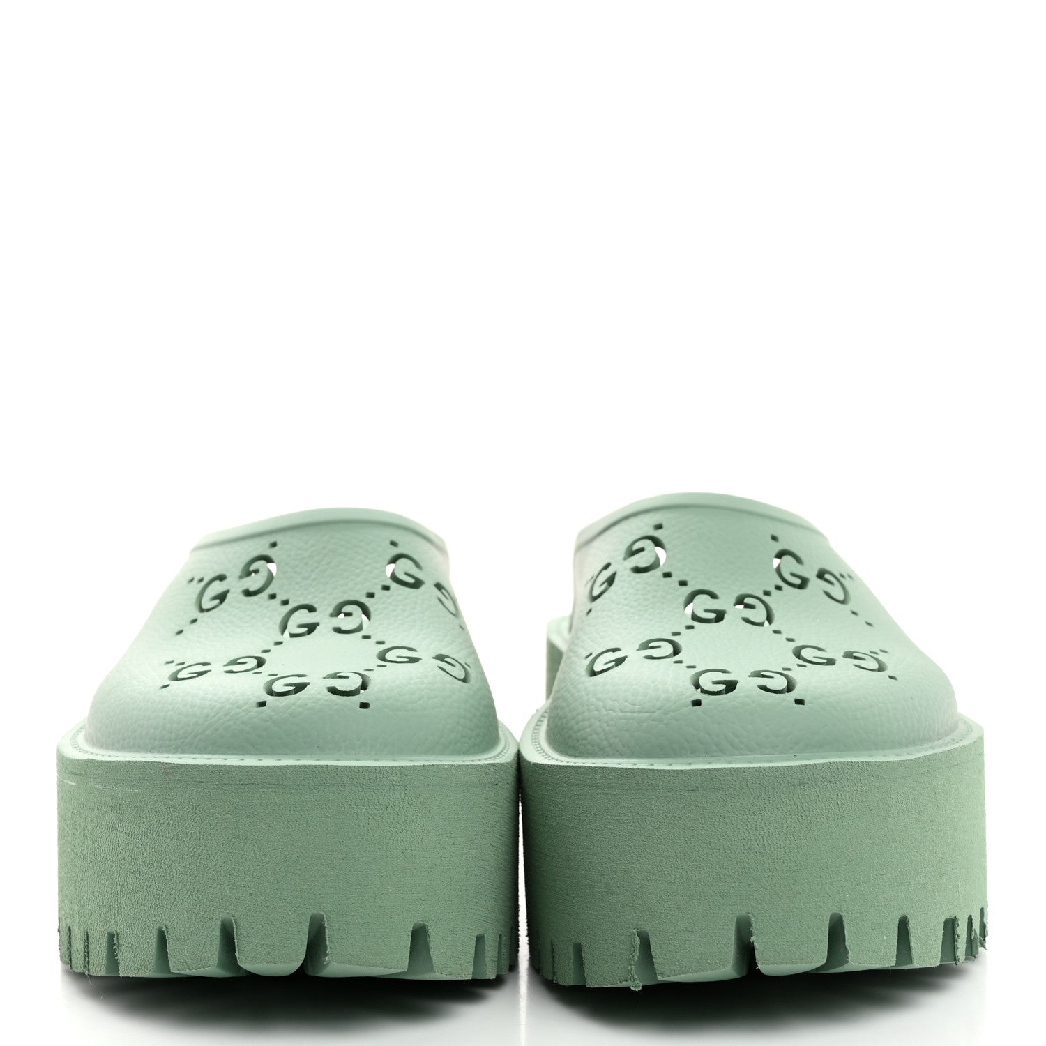 Gucci Rubber GG Monogram Perforated Elea Platform 55mm Lug Sole Sandals 36 Pacific Green 2 of 8
