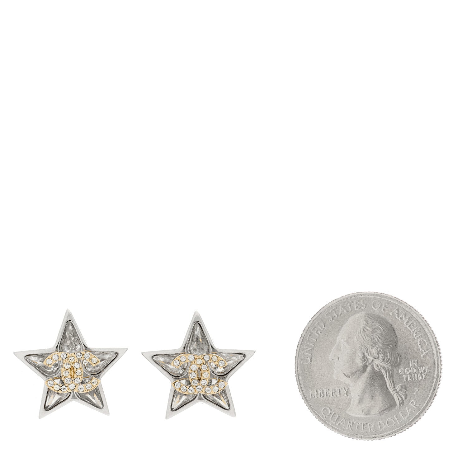 Chanel Crystal CC Star Earrings Silver 2 of 4
