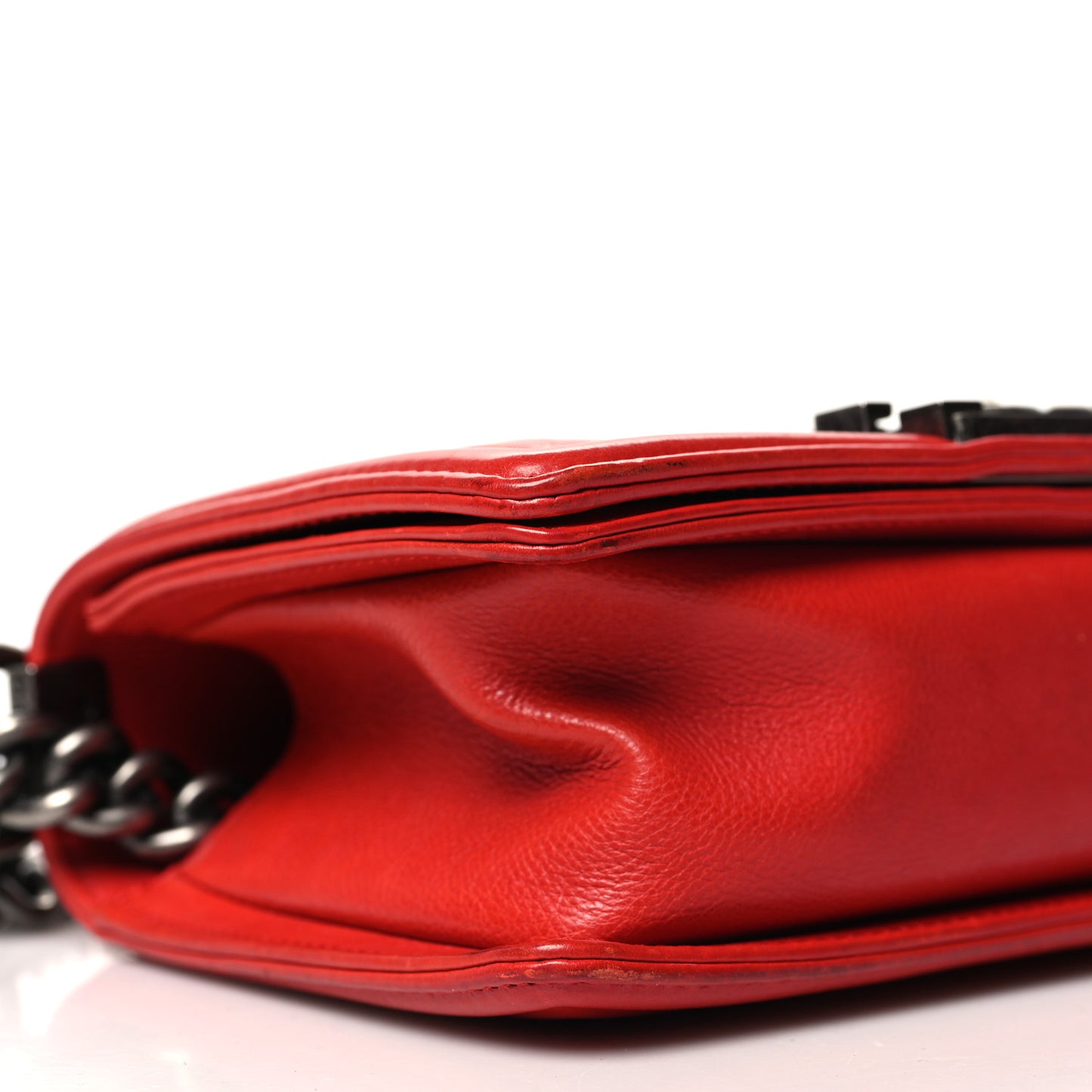 Calfskin Double Stitch Small Boy Flap Red