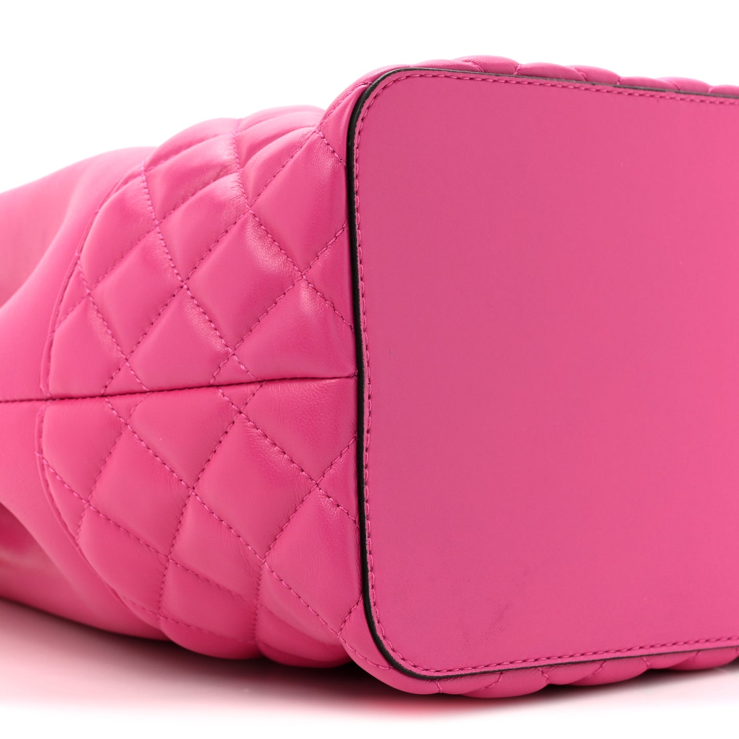 Nappa Quilted Medusa Top Handle Bucket Bag Fuchsia