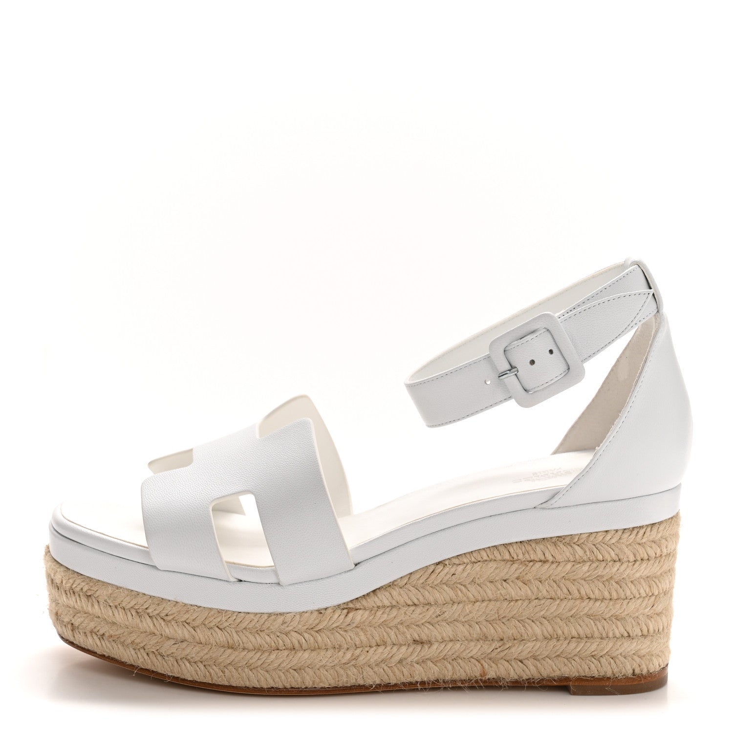 Hermes Goatskin Elda Espadrille Wedge Sandals 38 White 1784578