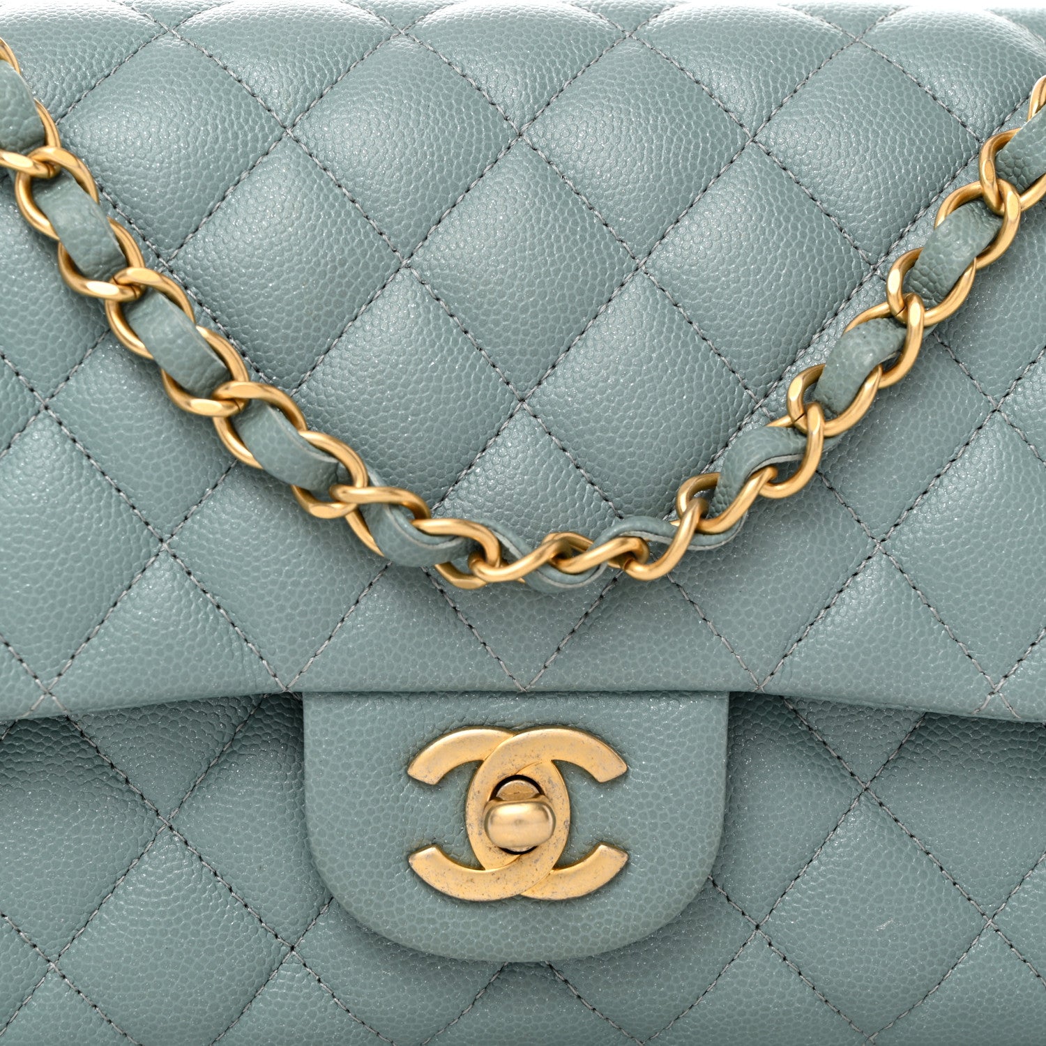 Chanel Iridescent Caviar Quilted Medium Double Flap Light Blue 8 of 10