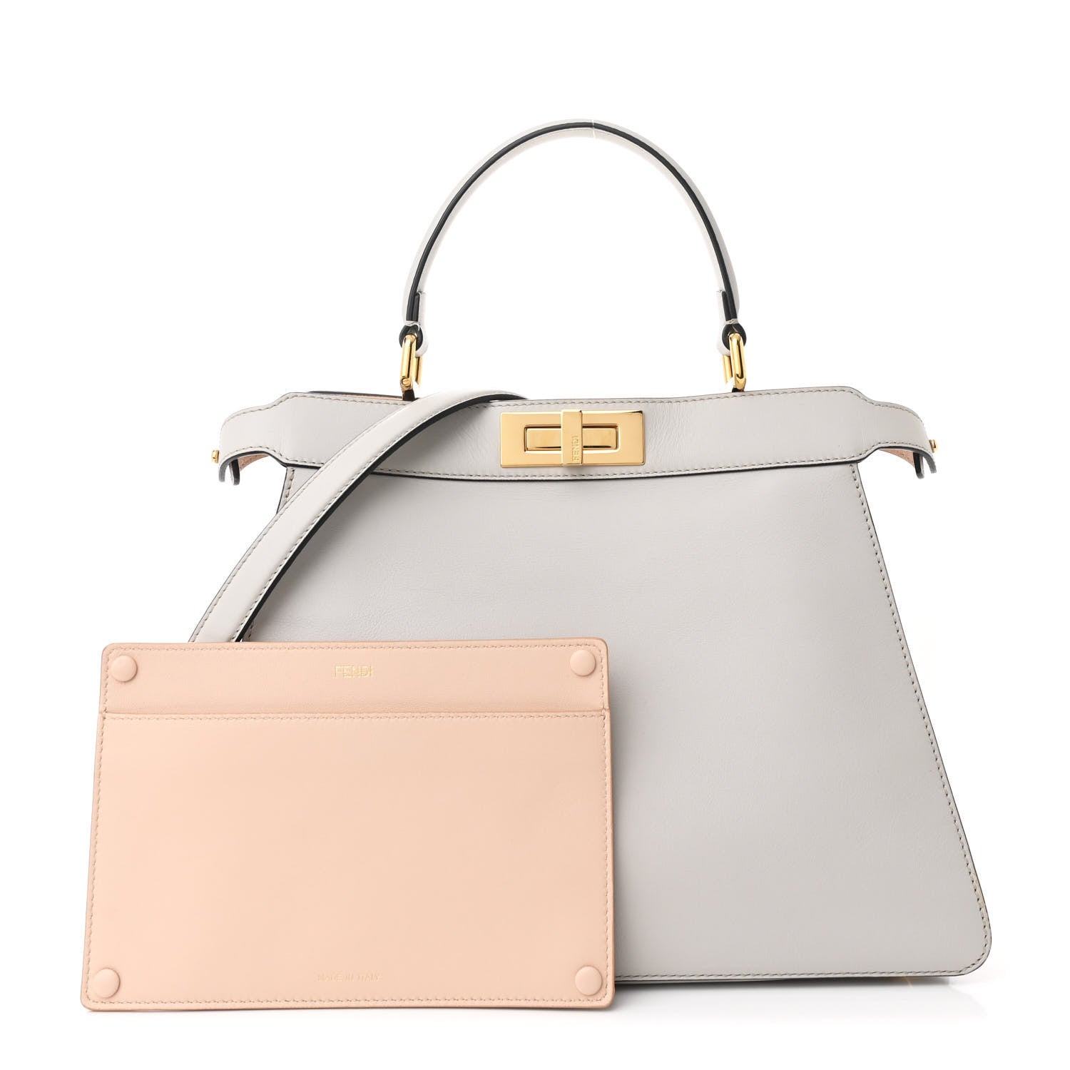 Fendi Vitello Seta Shiny Nappa Medium Peekaboo I SEE U Satchel  Ghiaia Light Rose 3 of 14