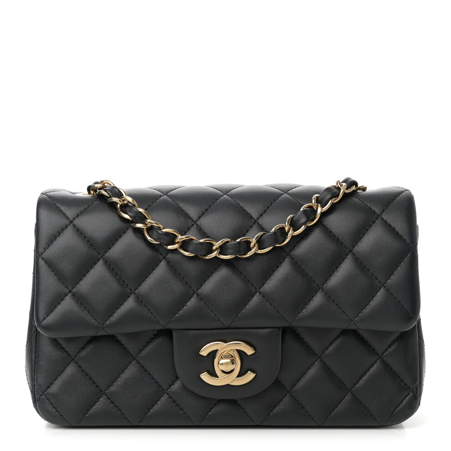 Lambskin Quilted Mini Rectangular Flap Black