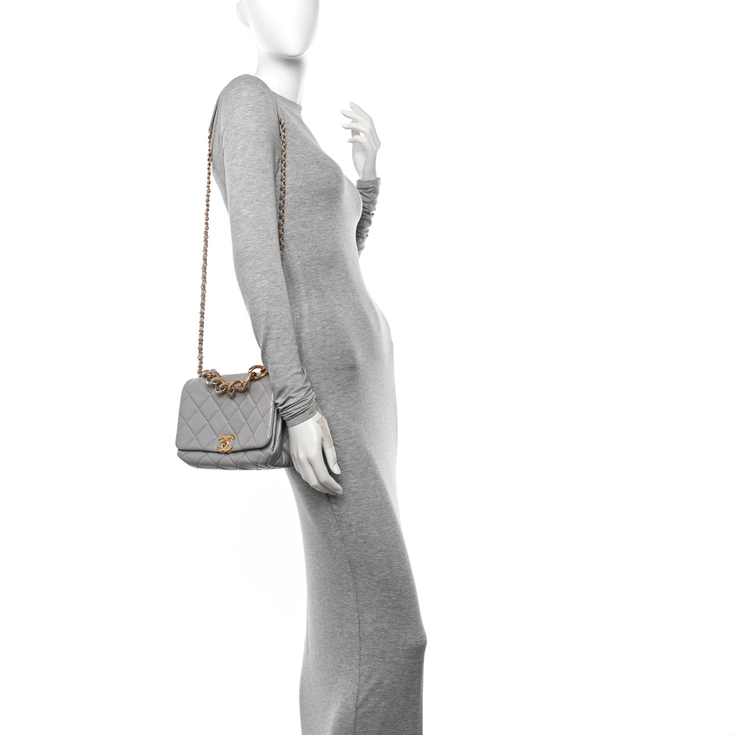 Lambskin Quilted Medium Color Match Flap Grey