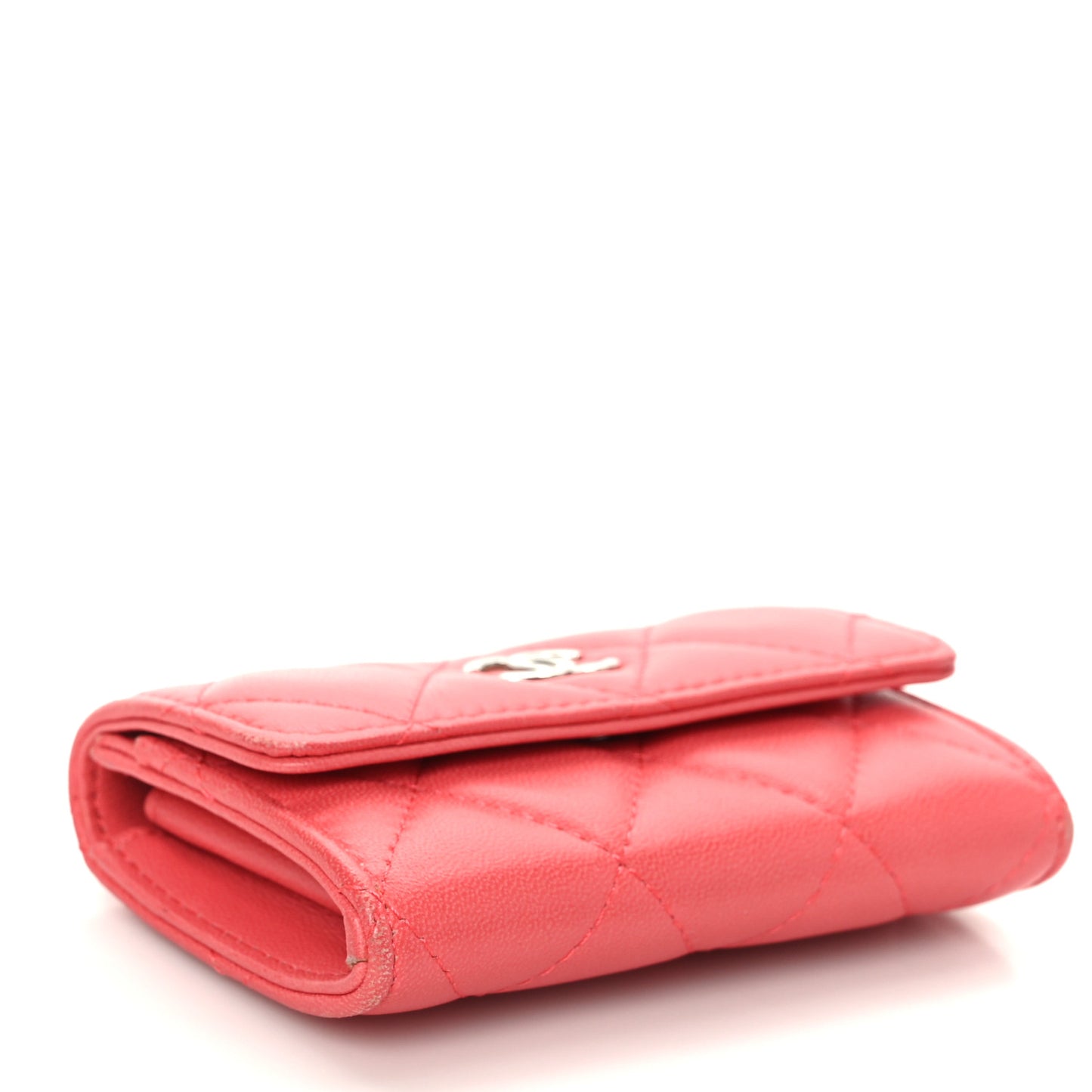 Lambskin Quilted Flap Card Holder Pink