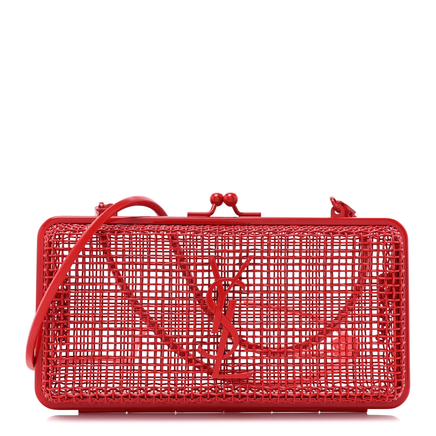 Saint Laurent Brass Lambskin Monogram Cassandre Cage Bag Rouge