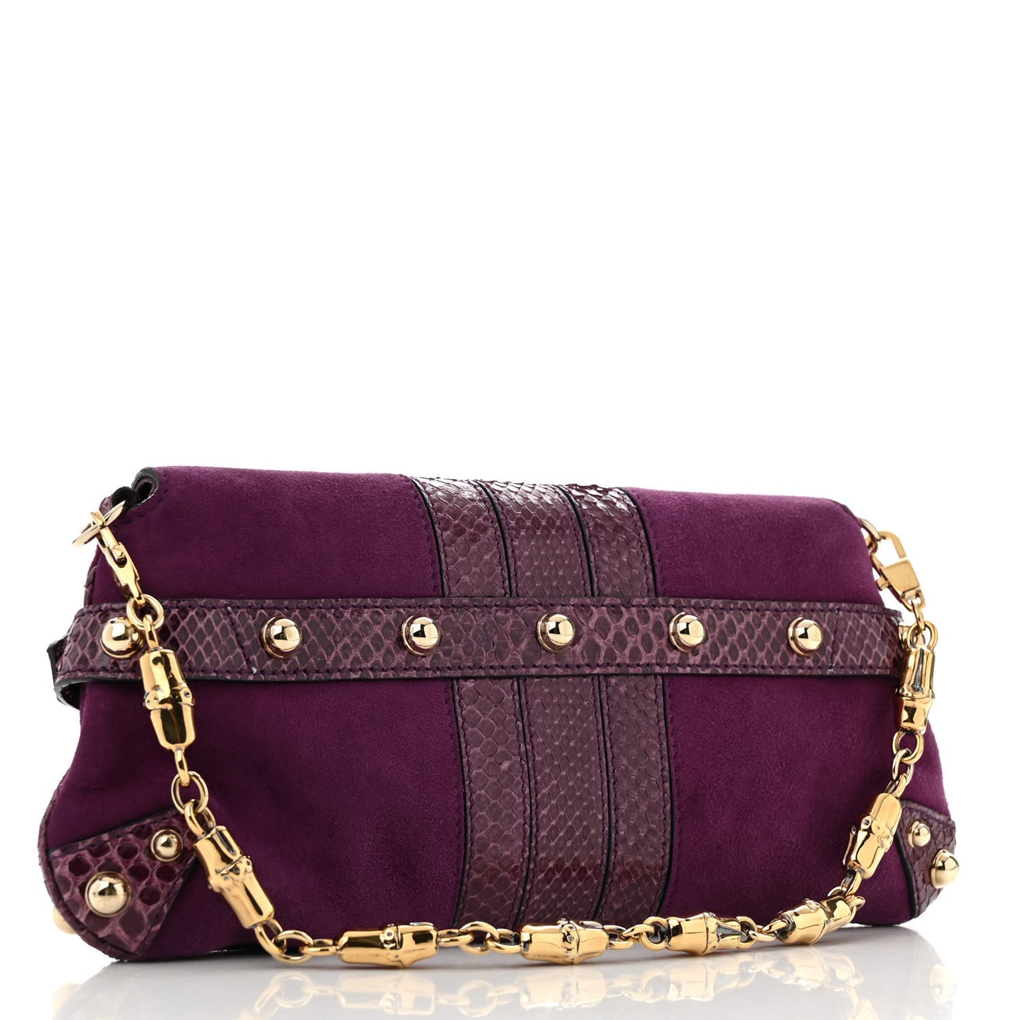 Tom Ford Suede Snakeskin Horsebit Clutch Purple