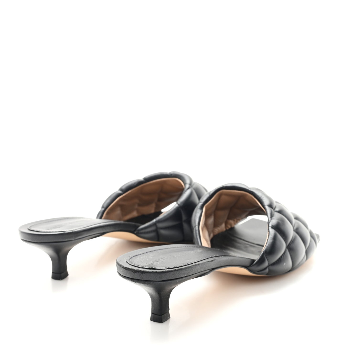 Nappa Matelasse Padded Mid Heel Mule Sandals 38.5 Black